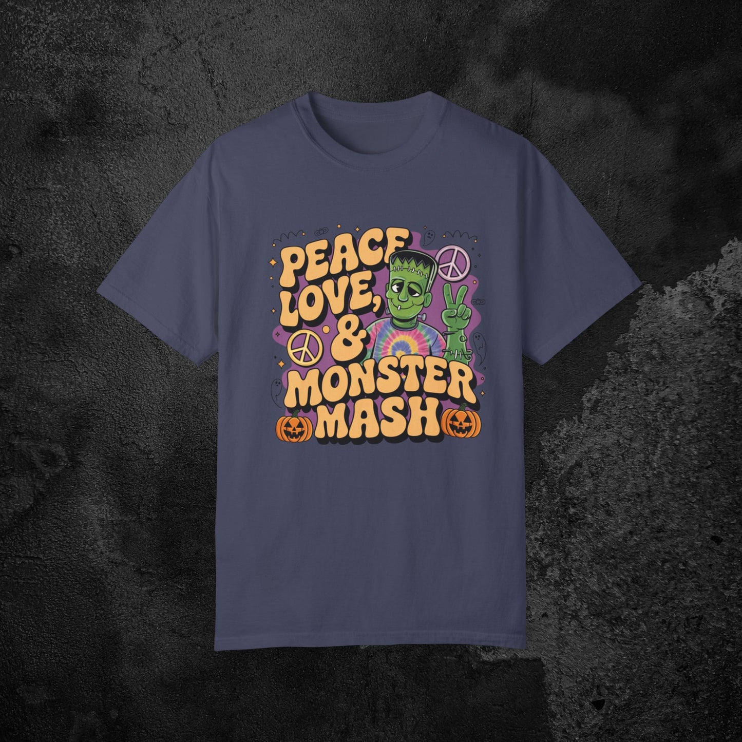 Peace Love and Monster Mash T-Shirt Funny Halloween Shirt Retro Horror Tee Perfect Halloween Gift Short Sleeve Top