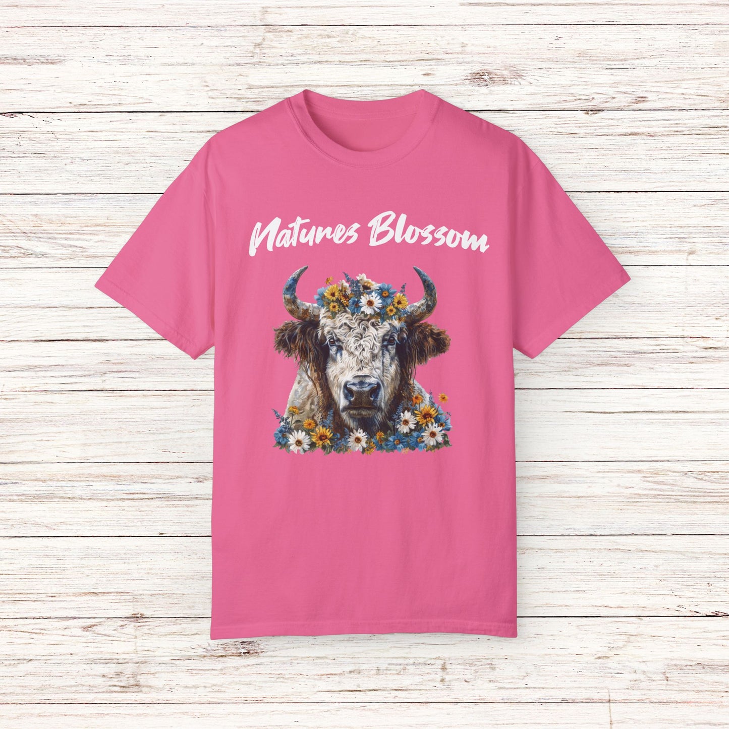 Title Bison T Shirt Colorful Floral Design Cute Nature Inspired Art Tee Shirt Unique Bison Apparel Garment-Dyed T-shirt