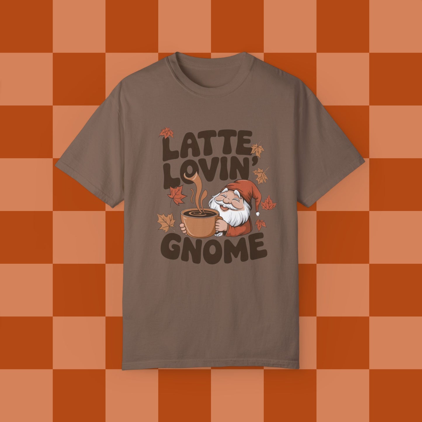 Latte Lovin Gnome T-Shirt Cute Coffee Lover Shirt Fall Gnome Graphic Tee Latte Lover TShirt Gift for Coffee Enthusiasts