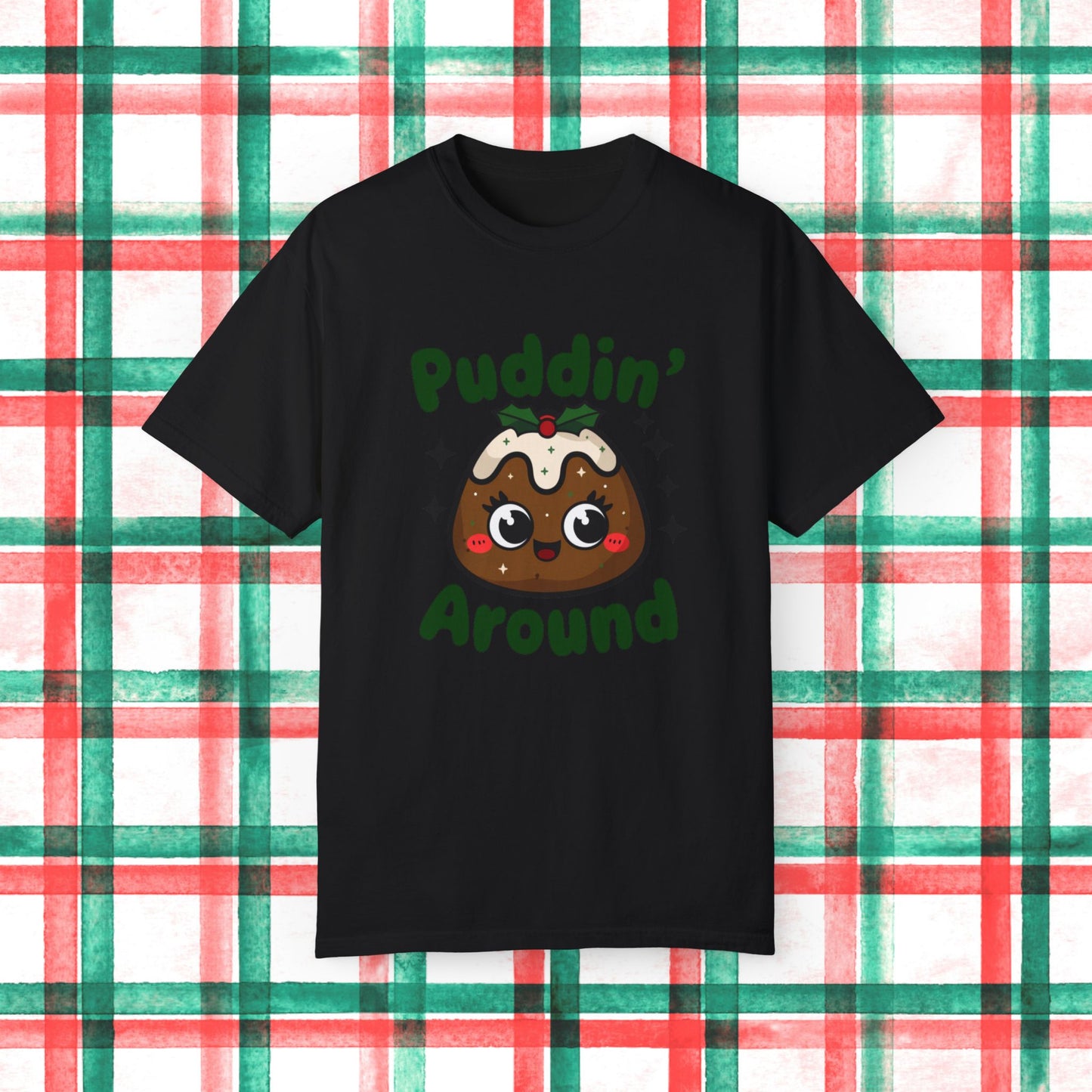 Cute Christmas Pudding T-Shirt, Festive Holiday Graphic Tee, Fun Kawaii Design Shirt, Cute Pudding Cartoon T-Shirt, Xmas Gift Tee