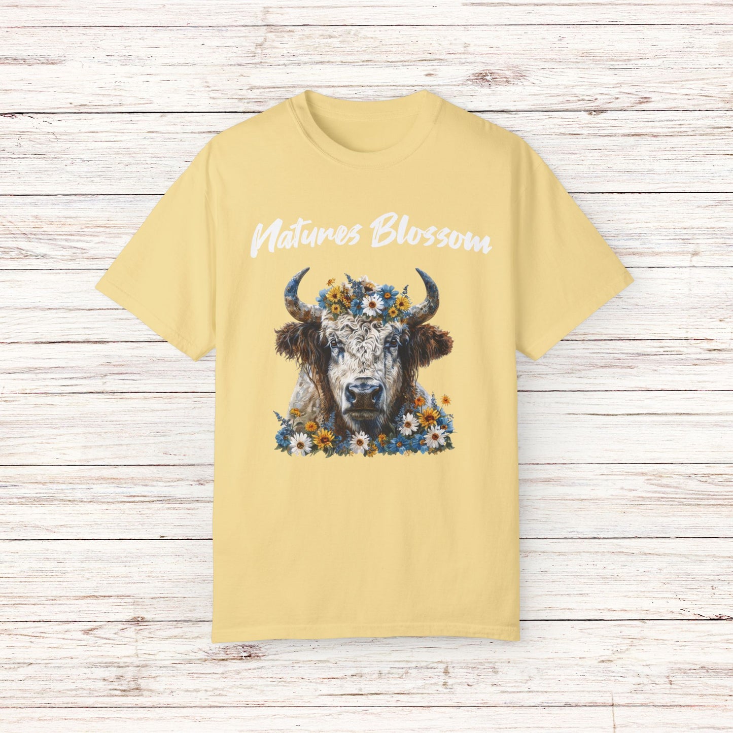 Title Bison T Shirt Colorful Floral Design Cute Nature Inspired Art Tee Shirt Unique Bison Apparel Garment-Dyed T-shirt