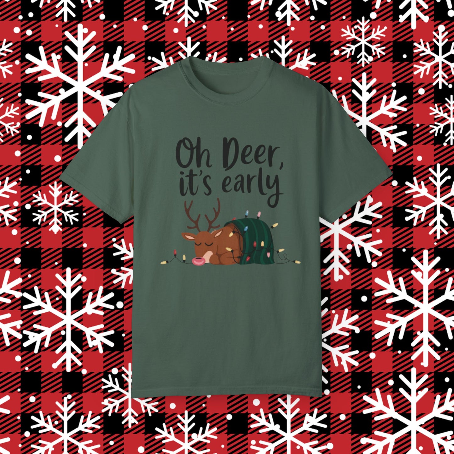 Oh Deer It's Early Christmas T-Shirt, Funny Reindeer Holiday Shirt, Cute Sleeping Deer Tee, Xmas Lights Graphic Tee, Gift for Friends