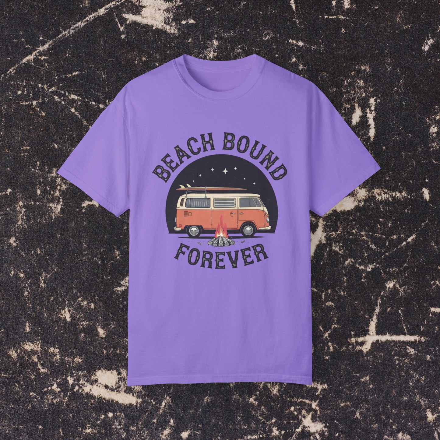 Retro Van Beach Bound Forever Shirt, Vintage Surfing T-Shirt, Summer Beach Campfire Tee, Coastal Lifestyle Top, Adventure Graphic Tee