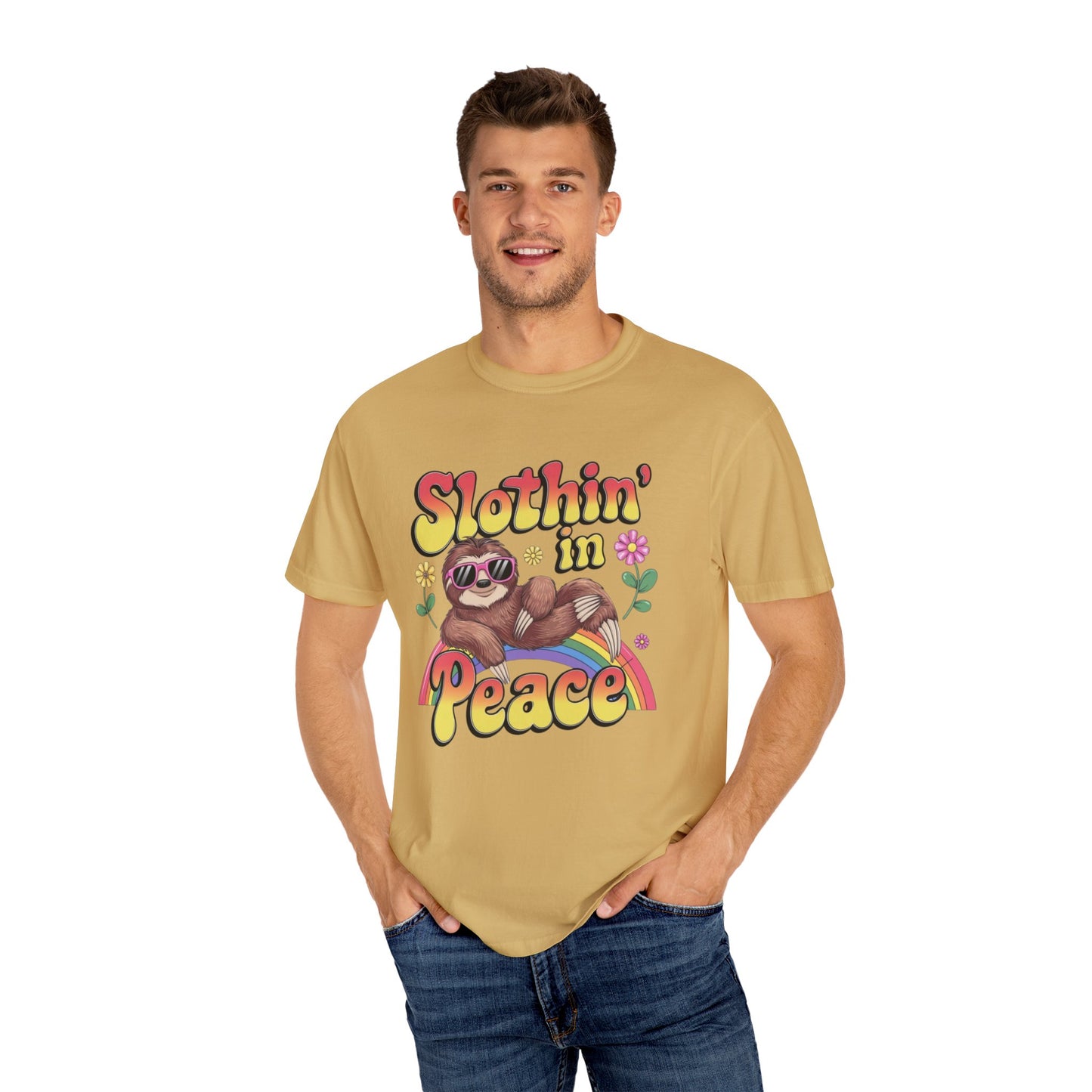 Funny Sloth T-Shirt, Slothin' in Peace Graphic Tee, Cute Sloth Shirt, Rainbow T-Shirt, Sloth Lover Gift, Cute Animal Shirt