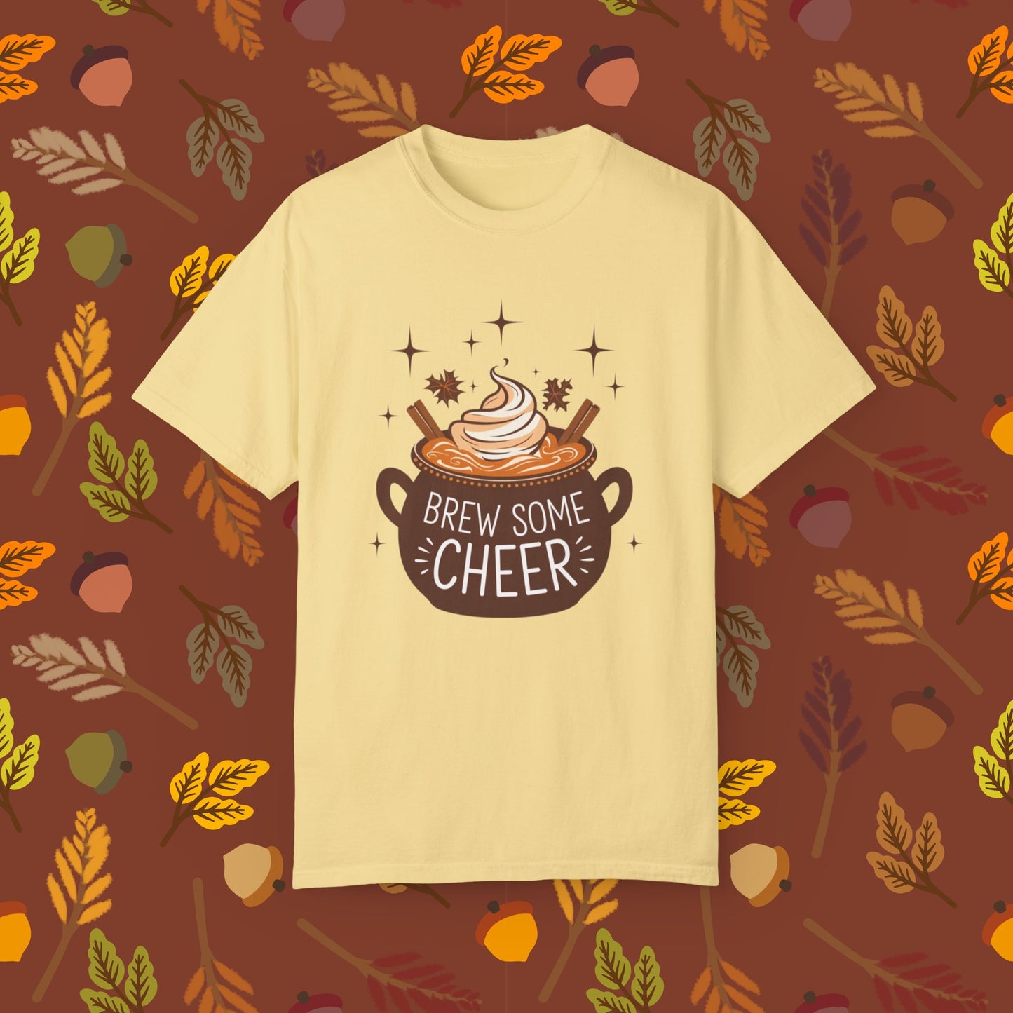 Brew Some Cheer T-Shirt, Coffee Lover Shirt, Fall Aesthetic Tee, Cozy Autumn Clothing, Seasonal Graphic Shirt, Cute Gift for Her