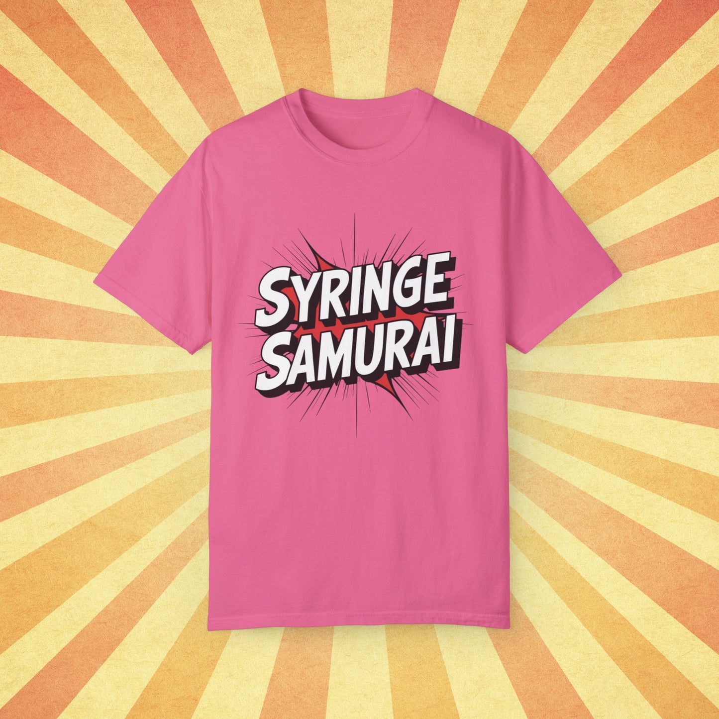 Syringe Samurai Graphic T-Shirt, Fun and Unique Tee, Cool Gift Idea, Casual Wear, Graphic Tee for Everyday Use, Trendy T-Shirt Garment-Dyed T-shirt