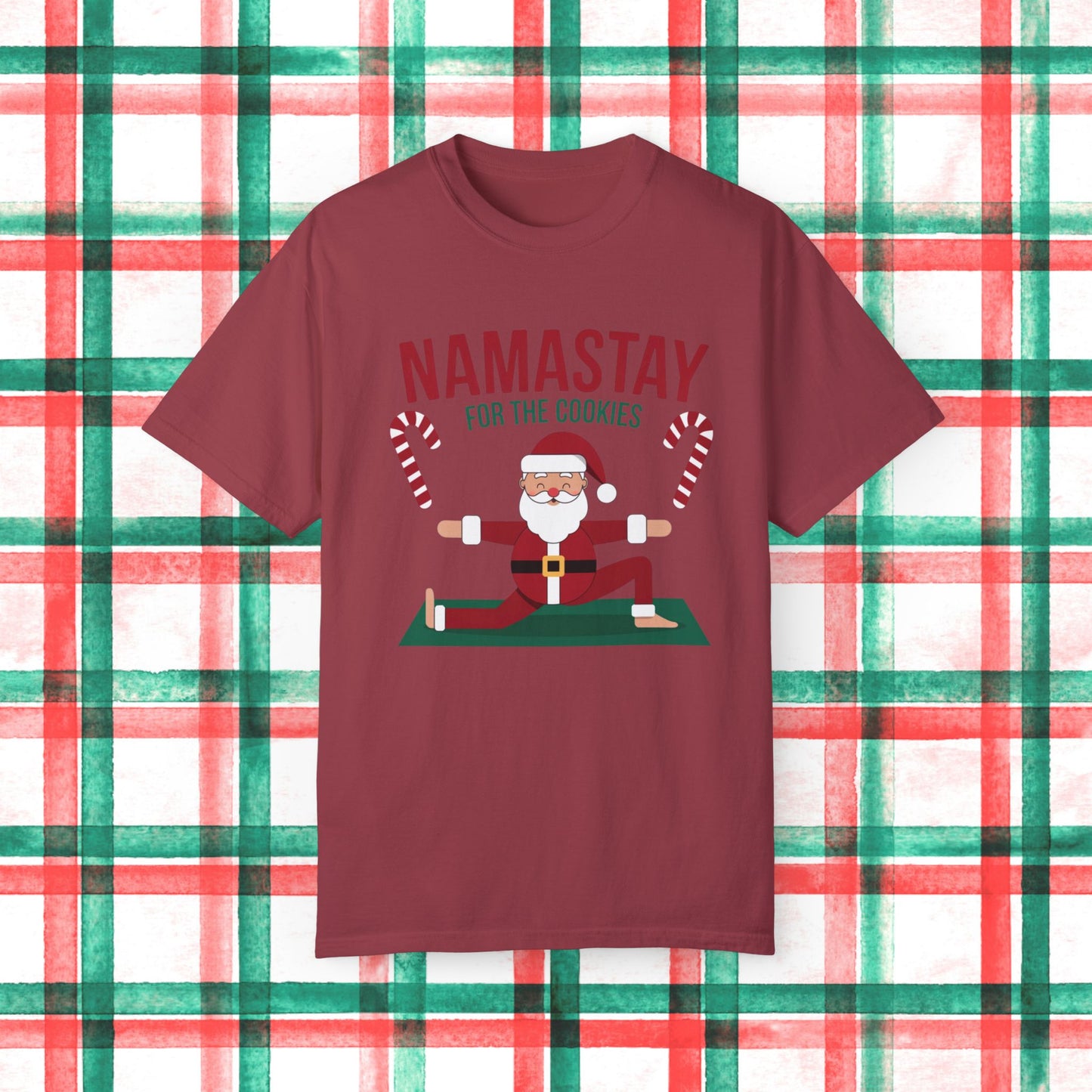 Namastay For The Cookies Funny Santa Yoga Christmas Shirt, Holiday Yoga Santa Claus Tee, Unique Holiday Tee, Christmas Gift T-Shirt