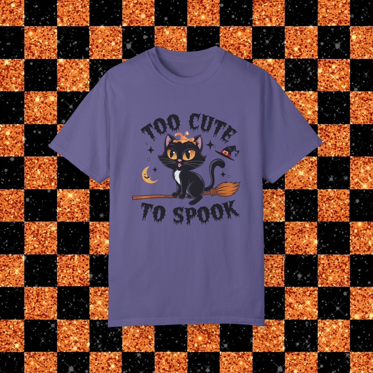 Halloween Cat T-Shirt, Too Cute To Spook, Black Cat Witch Costume, Cute Halloween Shirt, Funny Witchy Tee, Spooky Season Apparel