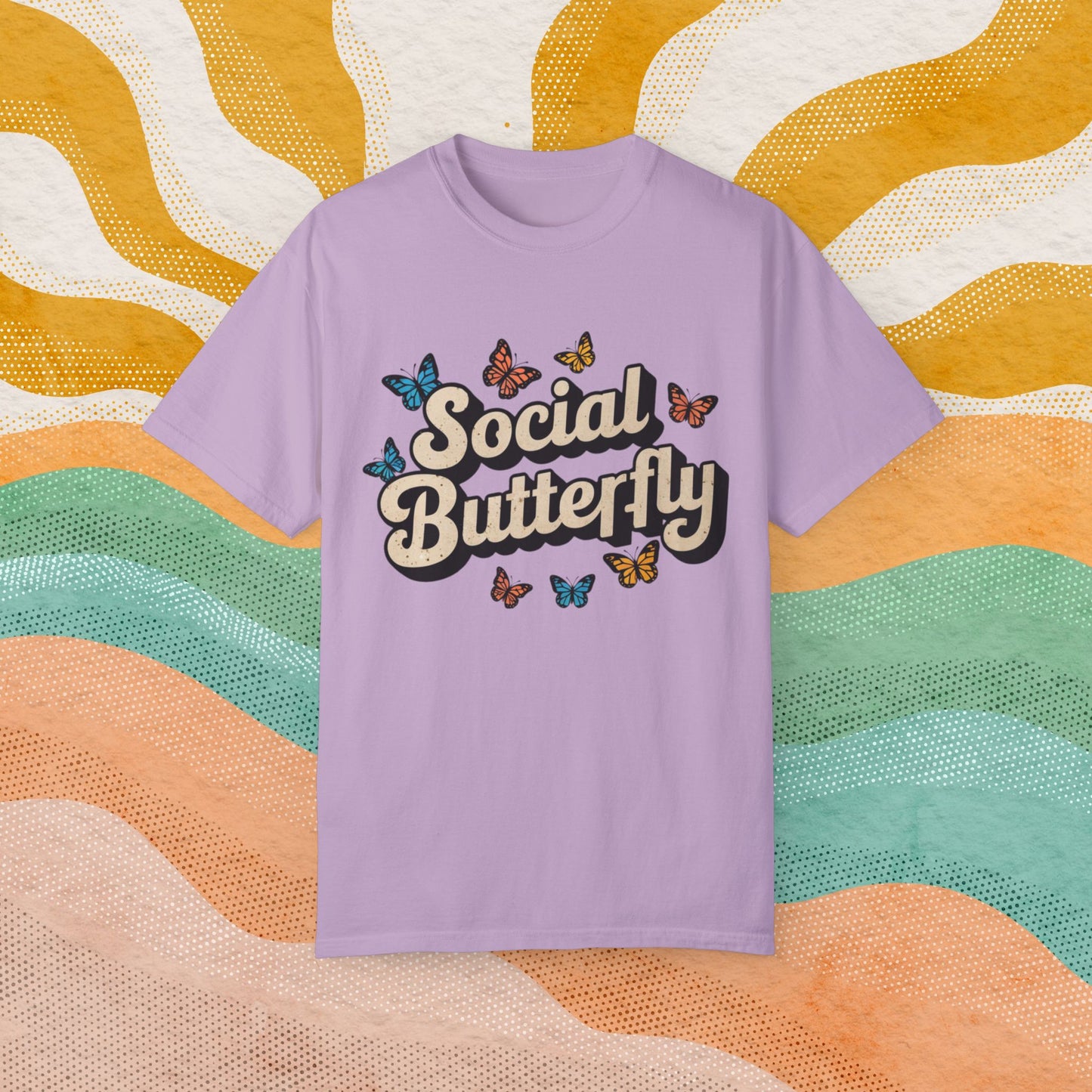 Social Butterfly T-Shirt, Colorful Butterfly Graphic Tee, Fun Summer Fashion, Casual Short Sleeve Shirt, Trendy Gift Idea