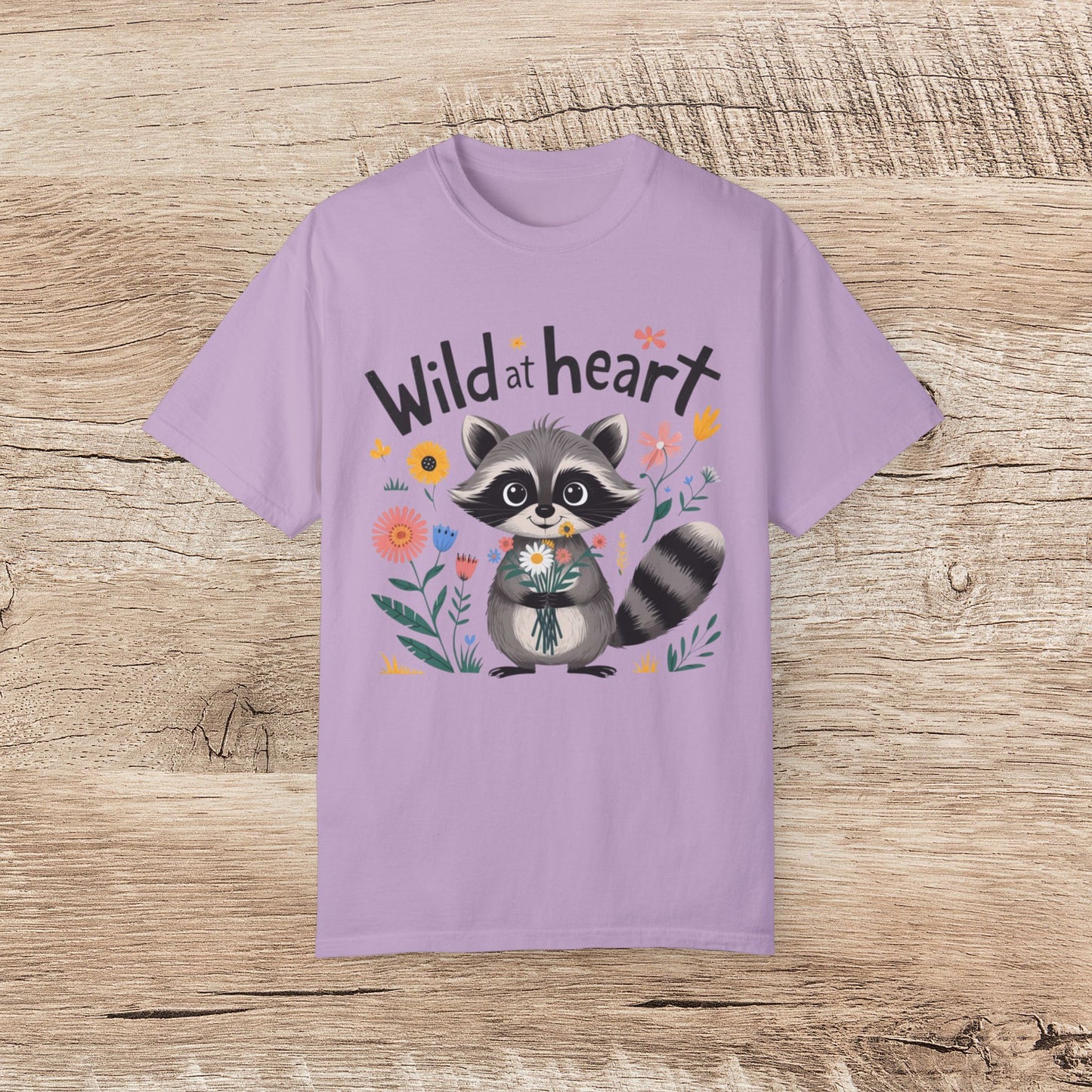 Cute Raccoon Wild at Heart T-Shirt, Adorable Animal Graphic Tee, Floral Raccoon Shirt, Trendy Casual Outfit, Gift for Nature Lovers