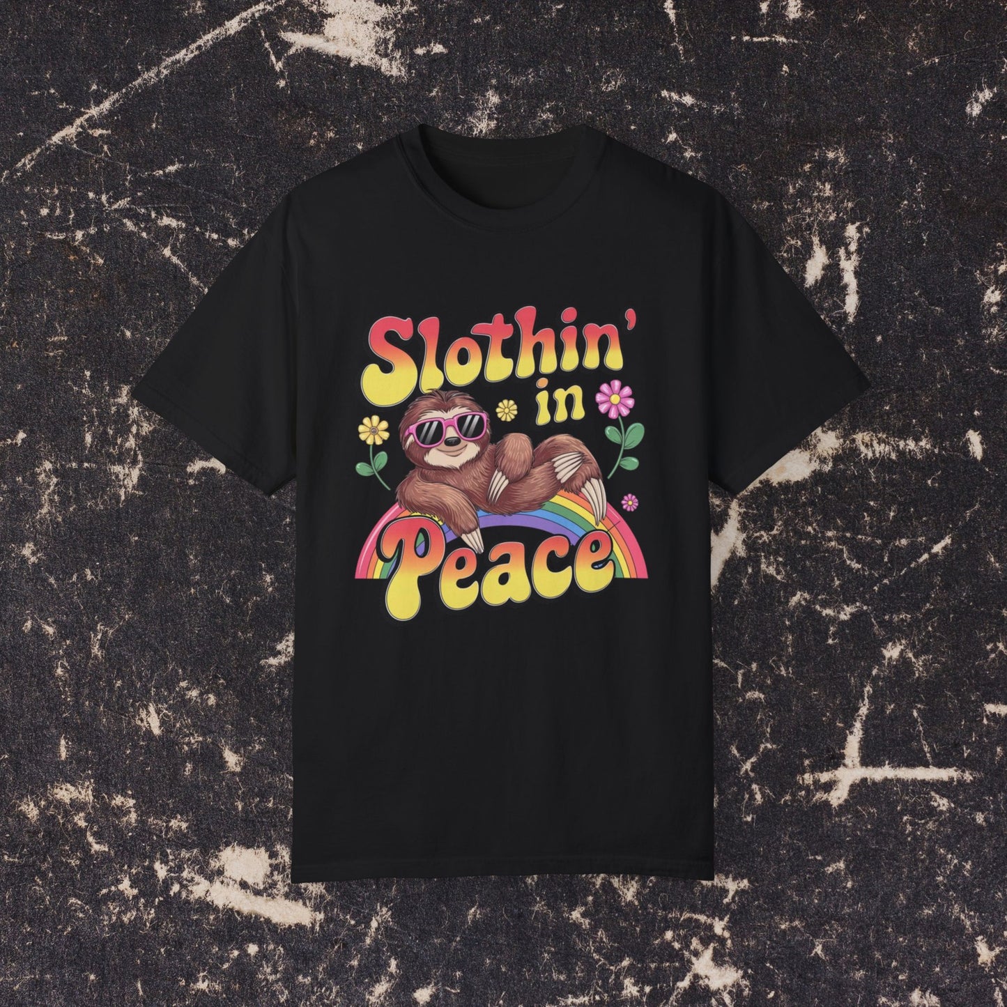 Funny Sloth T-Shirt, Slothin' in Peace Graphic Tee, Cute Sloth Shirt, Rainbow T-Shirt, Sloth Lover Gift, Cute Animal Shirt