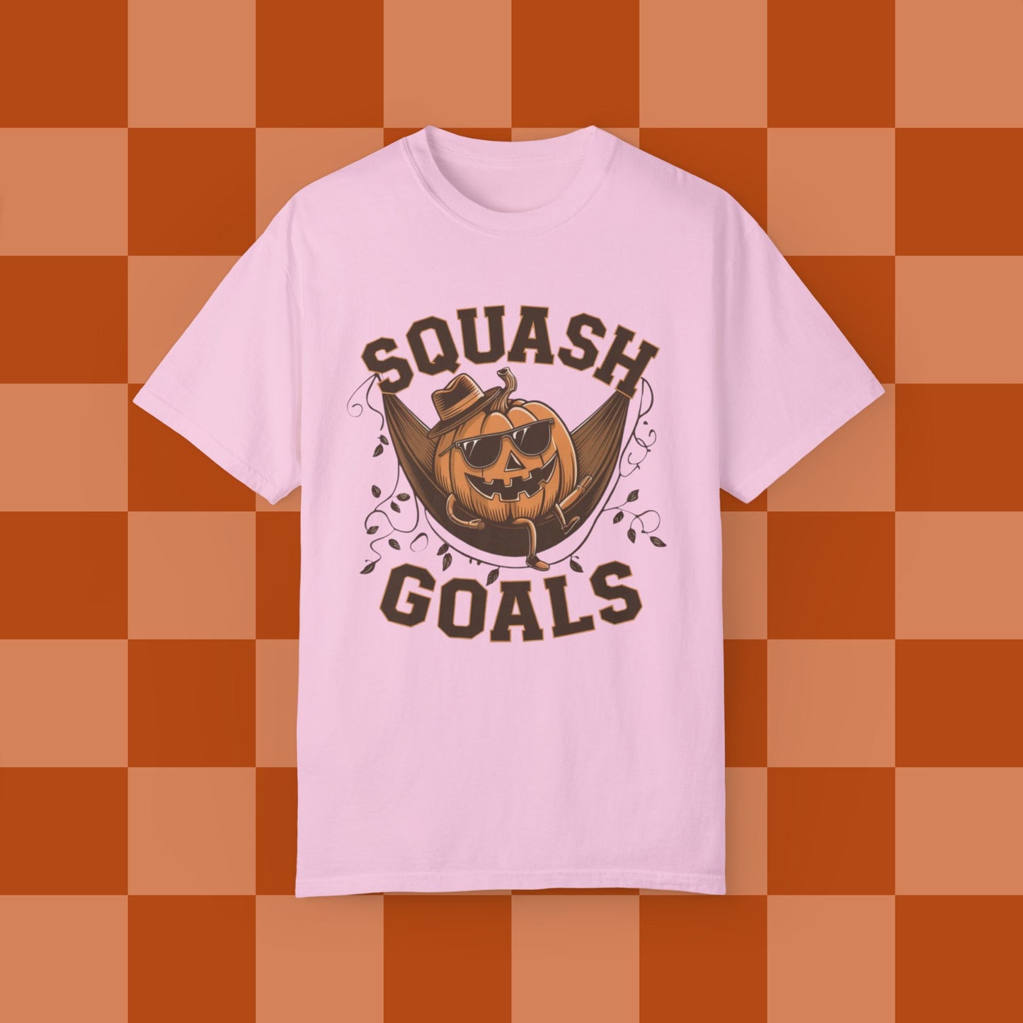 Funny Squash Goals Pumpkin T-Shirt, Halloween Humor Graphic Tee for Autumn, Cool Pumpkin with Sunglasses Shirt