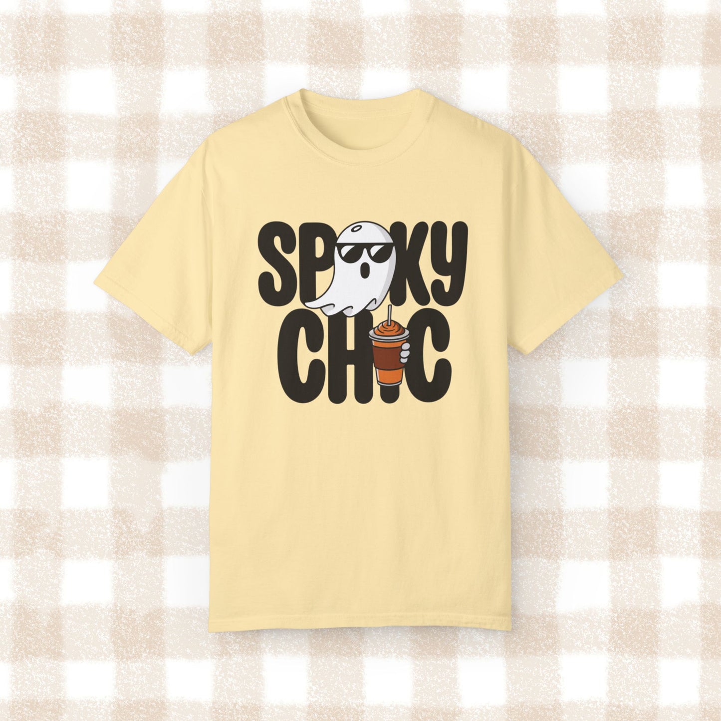 Spooky Chic Ghost Shirt with Sunglasses and Coffee Funny Halloween T-Shirt Cute Ghost Drinking Coffee Tee