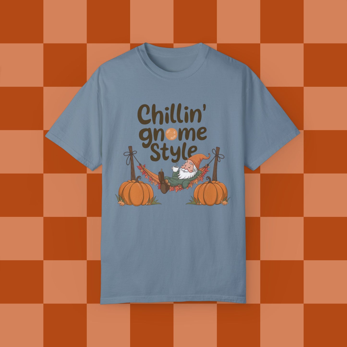 Chillin Gnome Style T-shirt, Funny Gnome Shirt for Fall, Cute Pumpkin Gnome Tee, Halloween Gnome Graphic Tee, Autumn Vibes T-Shirt