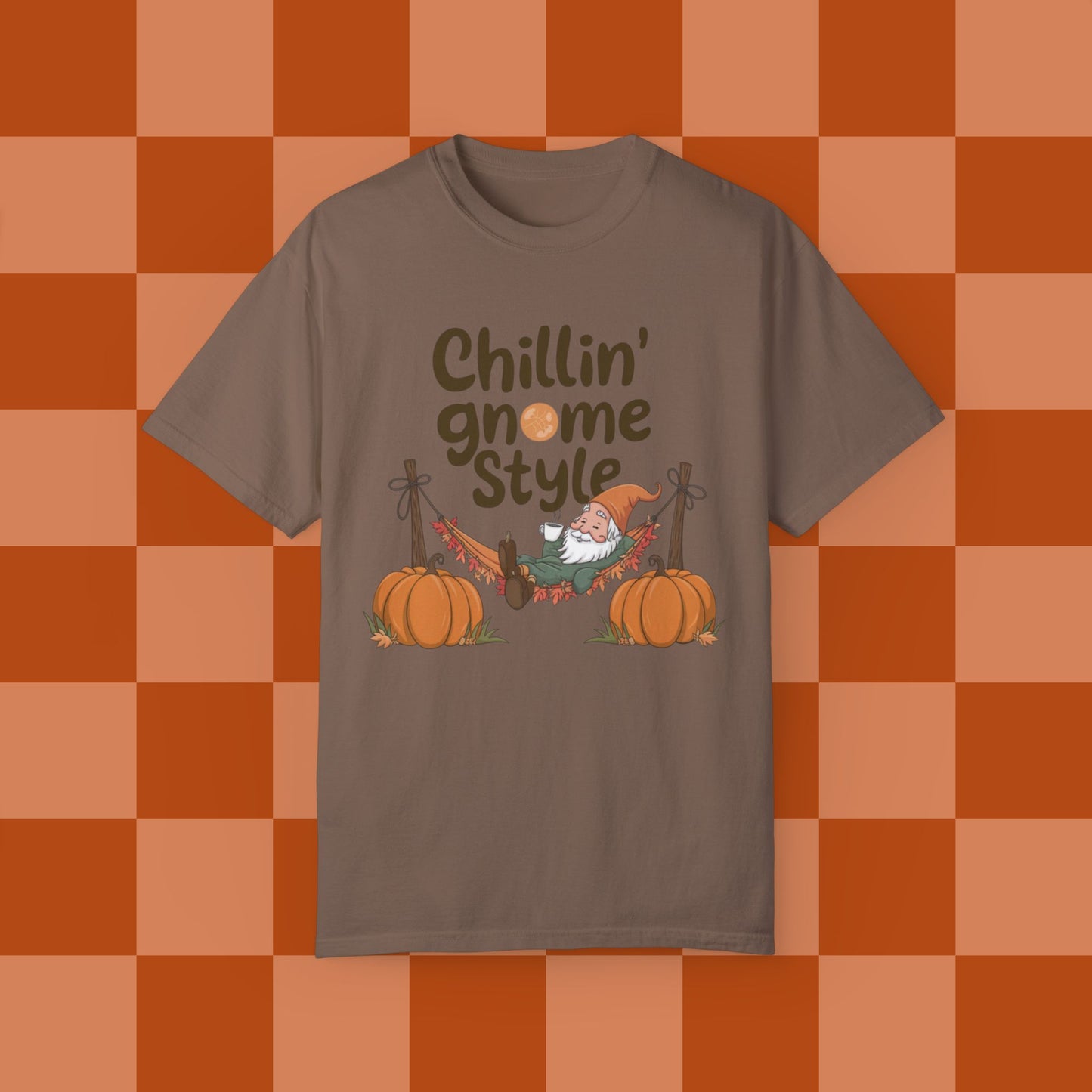 Chillin Gnome Style T-shirt, Funny Gnome Shirt for Fall, Cute Pumpkin Gnome Tee, Halloween Gnome Graphic Tee, Autumn Vibes T-Shirt