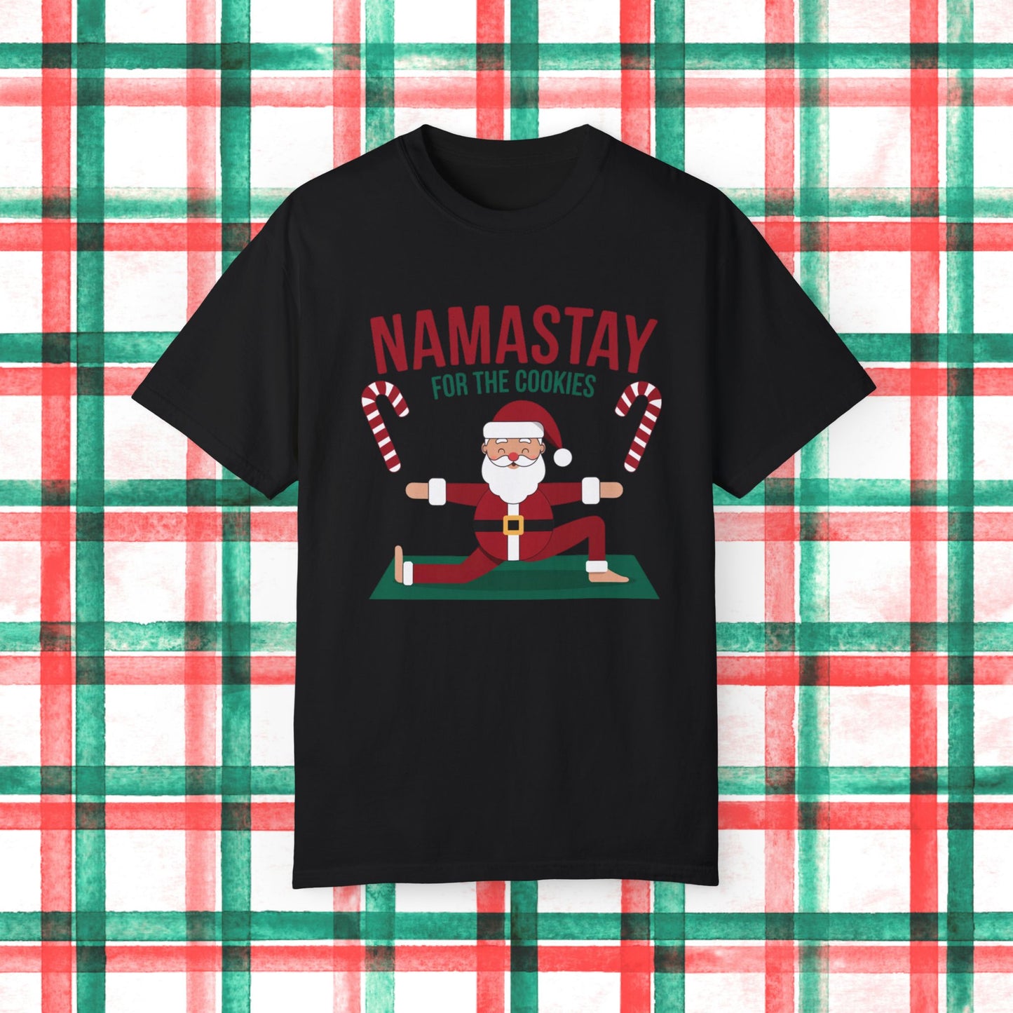 Namastay For The Cookies Funny Santa Yoga Christmas Shirt, Holiday Yoga Santa Claus Tee, Unique Holiday Tee, Christmas Gift T-Shirt