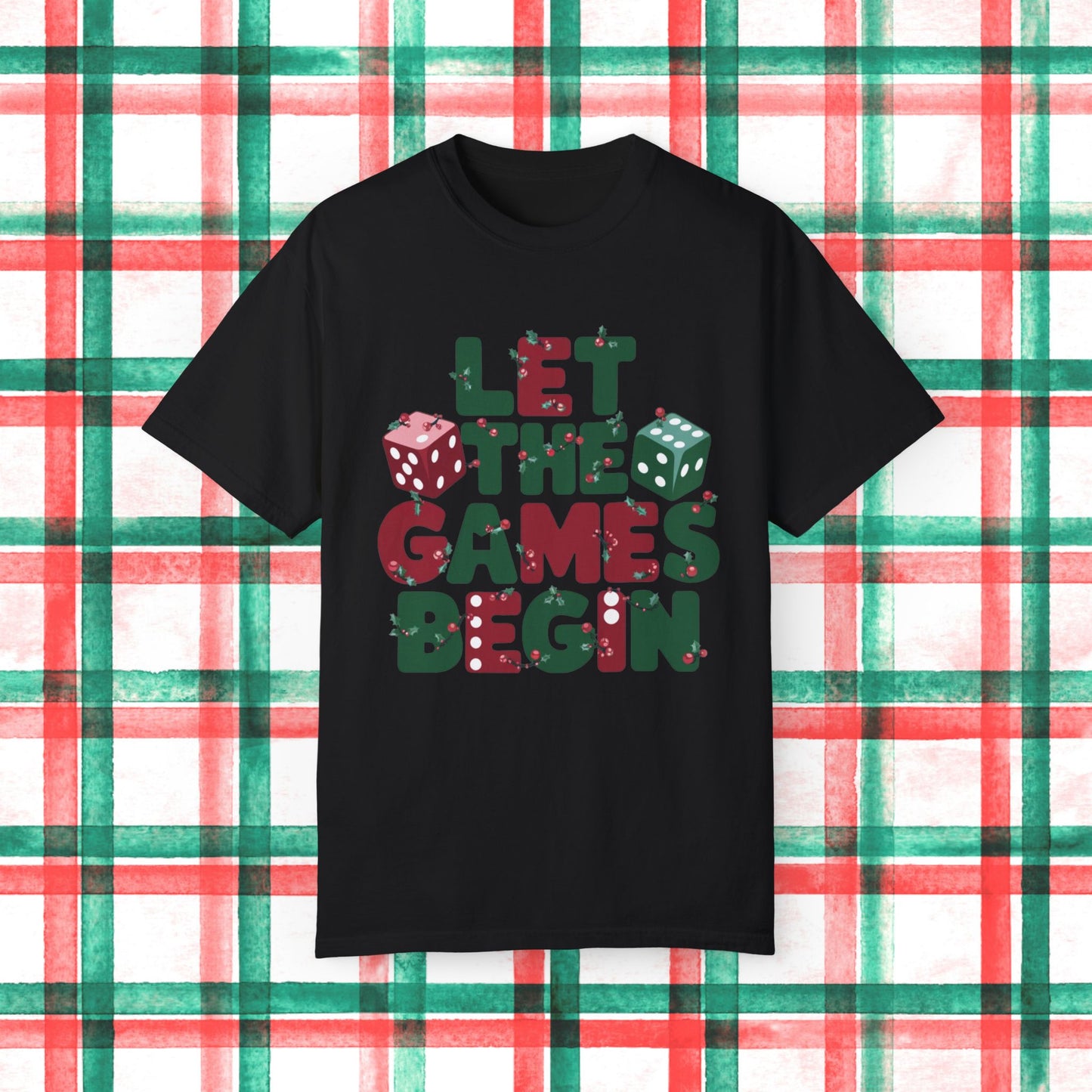 Christmas Board Game T-Shirt, Let the Games Begin Tee, Holiday Family Game Night Shirt, Dice Graphic Tee, Fun Party T-Shirt