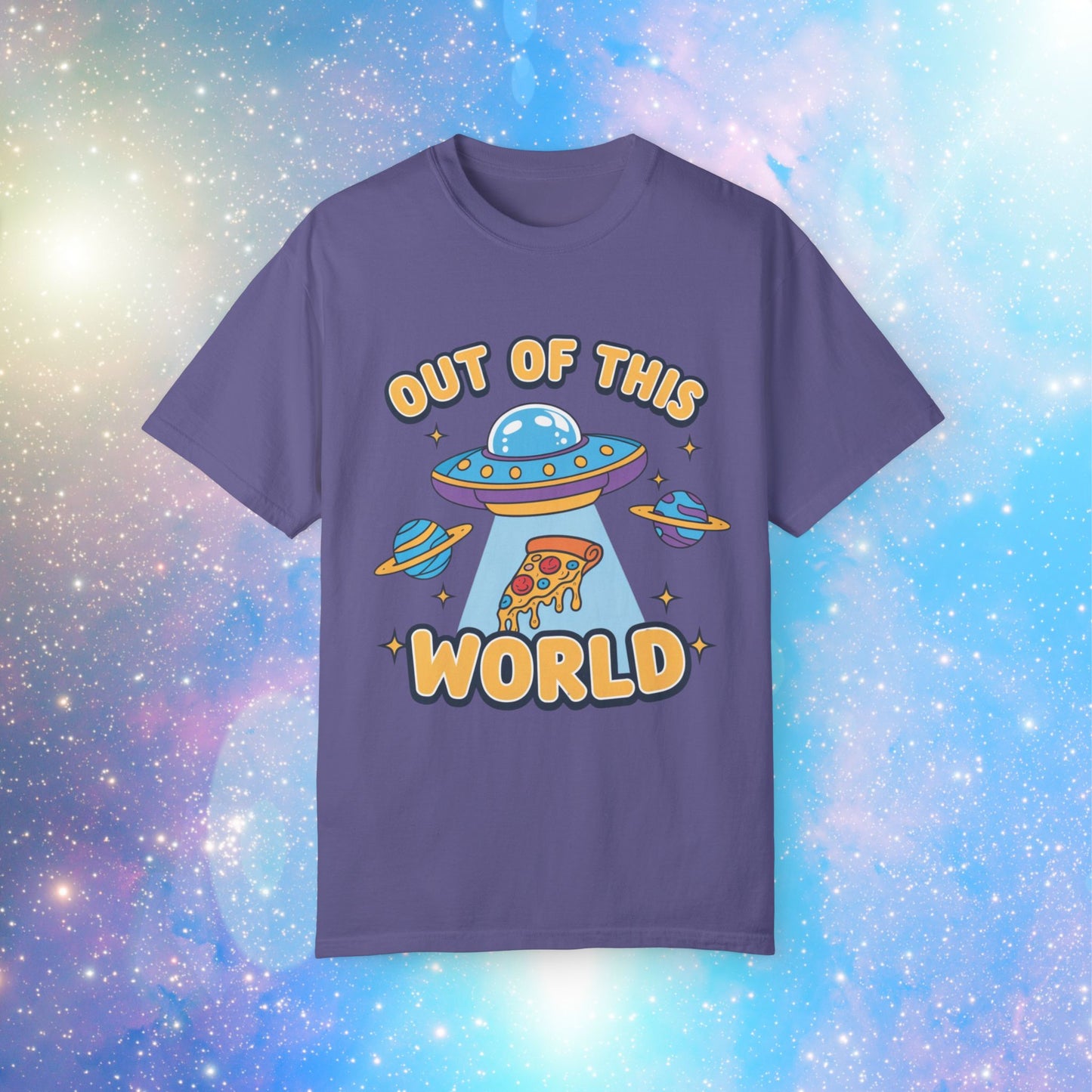 Out of This World UFO T-Shirt, Funny Alien Space Design Tee, Cute Pizza Graphic Shirt, Cool Novelty Gift Idea, Unisex Casual Top