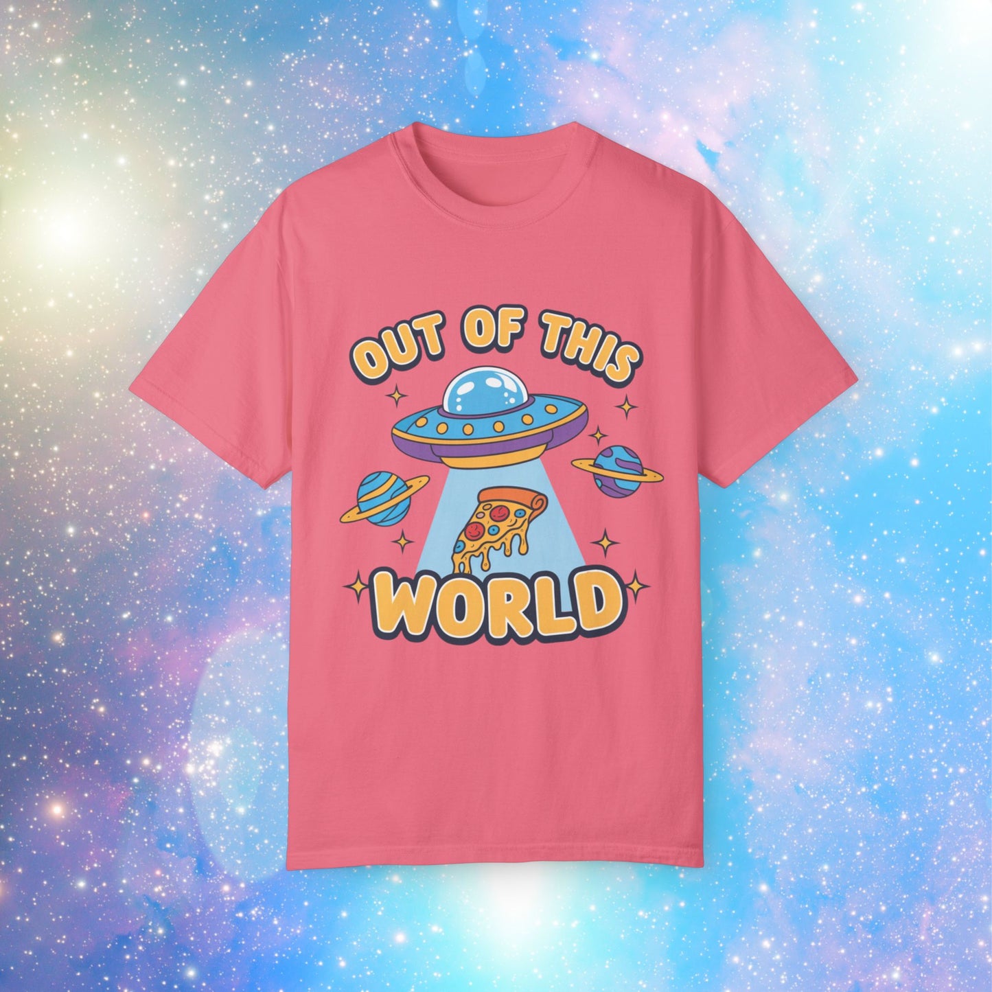 Out of This World UFO T-Shirt, Funny Alien Space Design Tee, Cute Pizza Graphic Shirt, Cool Novelty Gift Idea, Unisex Casual Top