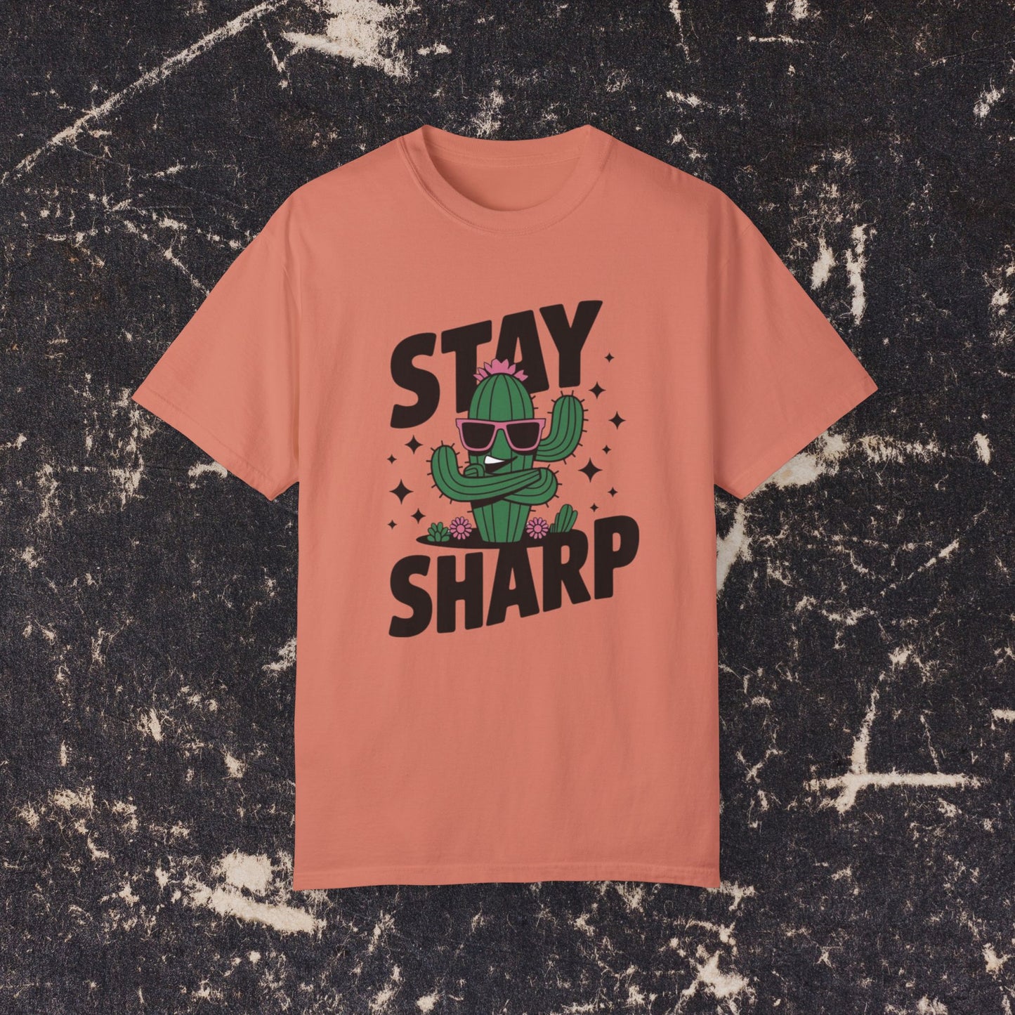 Funny Cactus T-Shirt, Stay Sharp Graphic Tee, Cool Cactus Shirt, Cactus Wearing Sunglasses, Unique Cactus Gift, Trendy T-Shirt  Garment-Dyed T-shirt