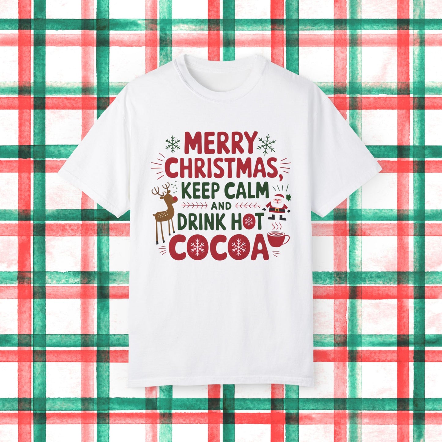 Merry Christmas T-Shirt Keep Calm Drink Hot Cocoa Funny Reindeer Santa Holiday Tee Christmas Party Gift