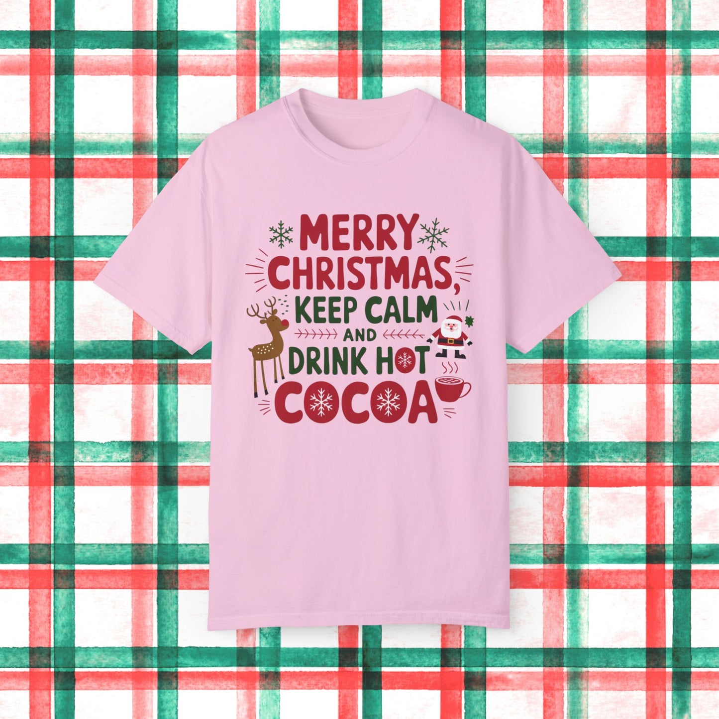 Merry Christmas T-Shirt Keep Calm Drink Hot Cocoa Funny Reindeer Santa Holiday Tee Christmas Party Gift