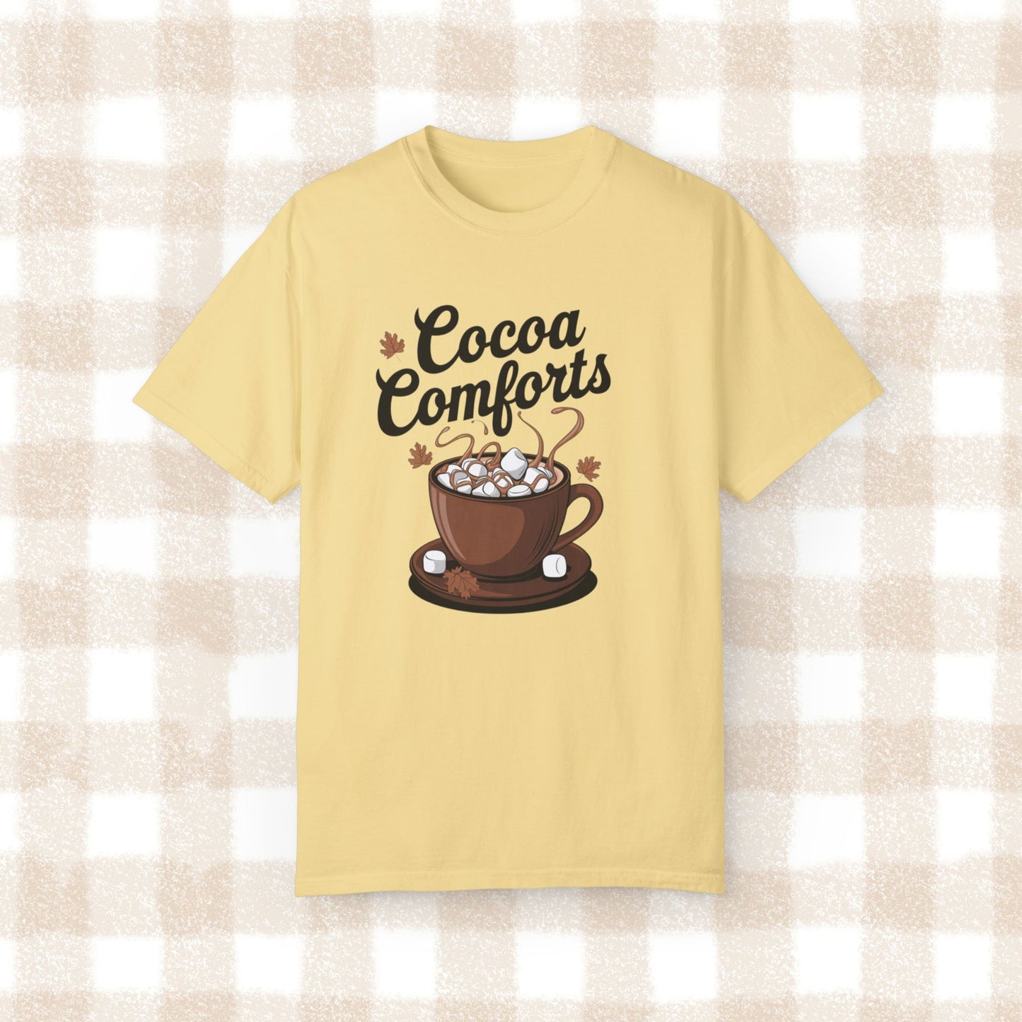 Cozy Fall Cocoa Comforts T-Shirt, Cute Hot Chocolate Graphic Tee, Autumn Wardrobe Essential, Perfect Fall Gift Idea