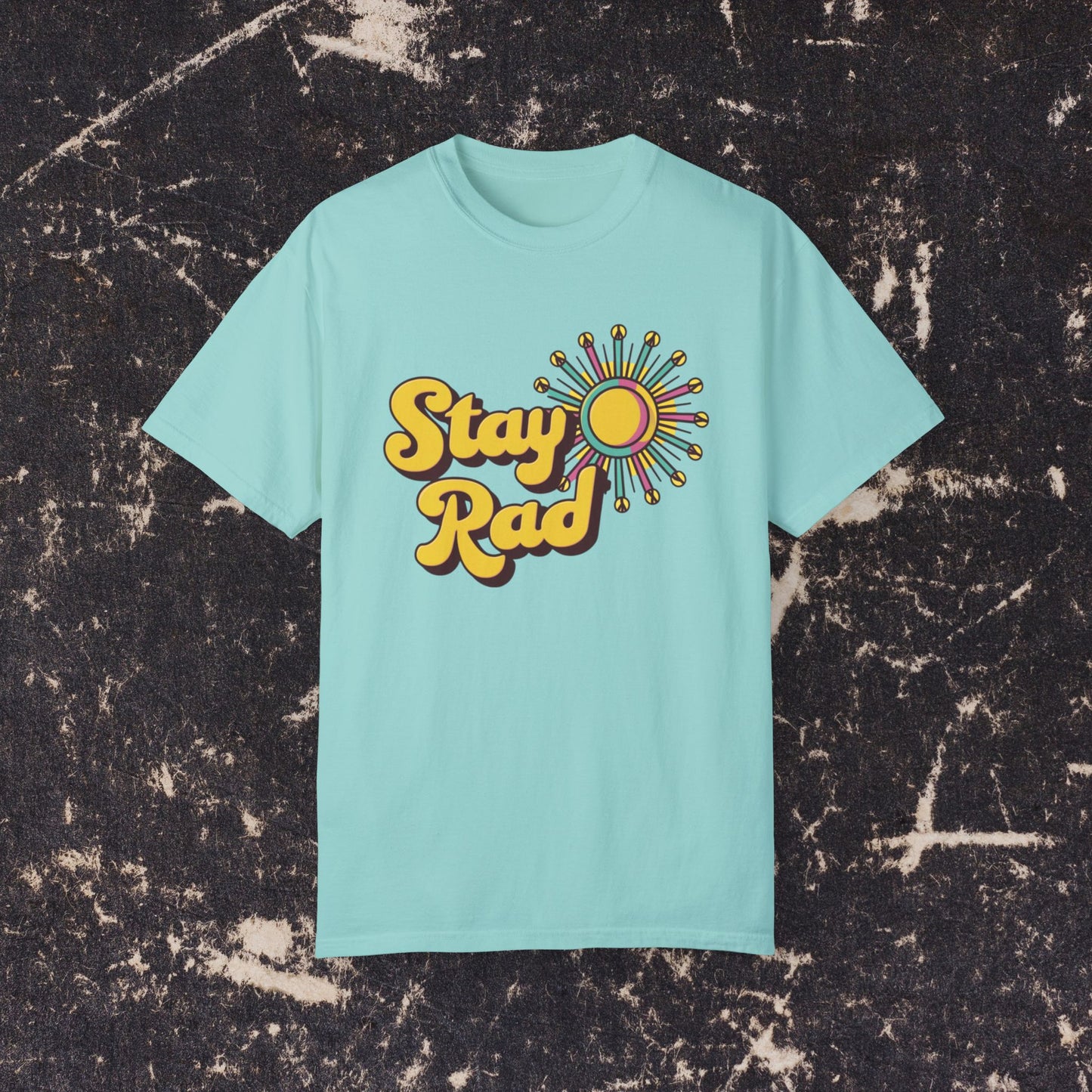 Stay Rad Retro Sunshine Graphic T-Shirt, Vintage Style Tee, Positive Vibes Summer Shirt, Fun Casual Outfit, Groovy Statement Top