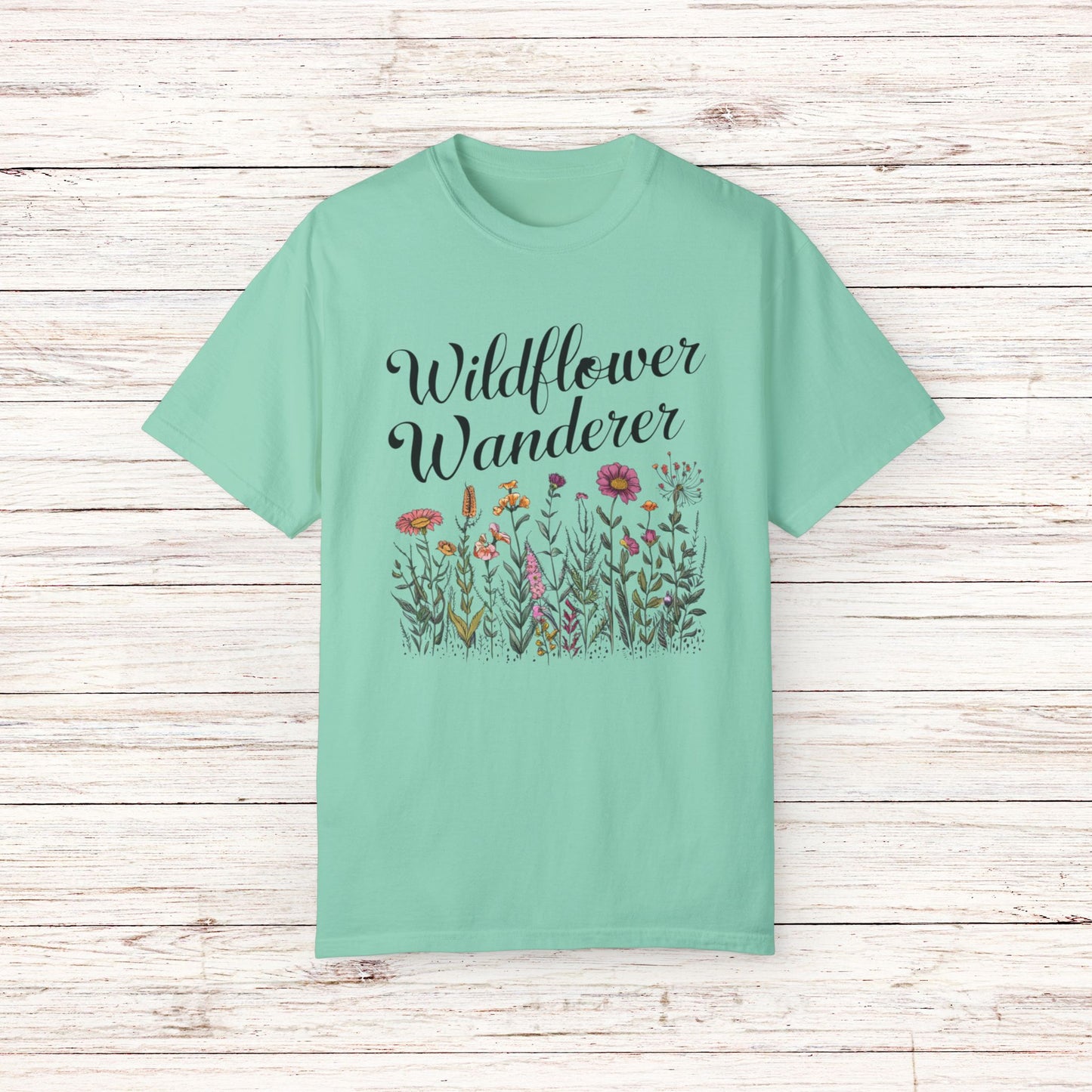 Wildflower Wanderer Graphic Tee, Botanical Floral Design T-Shirt, Nature Lover Gift Shirt, Minimalist Wildflower Tee, Outdoor Adventure Garment-Dyed T-shirt