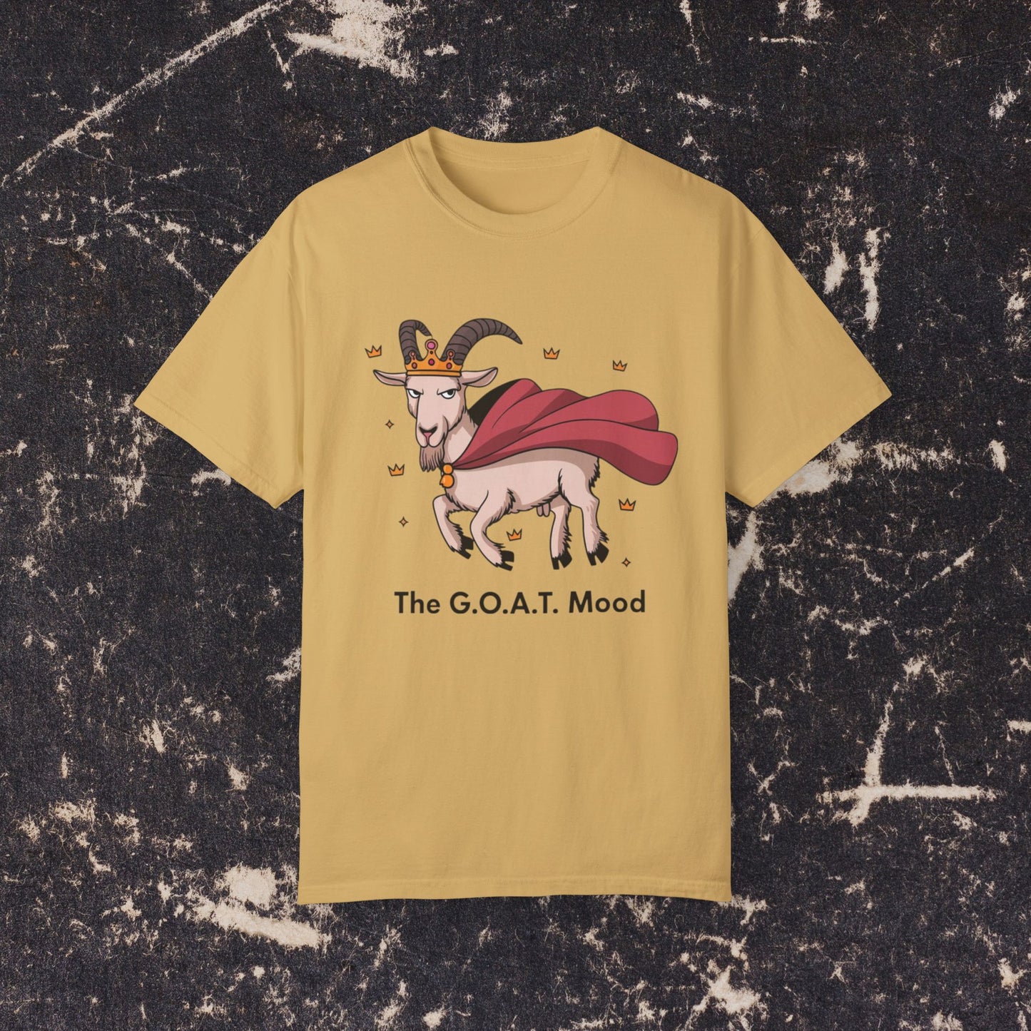 Funny Goat Graphic T-Shirt, G.O.A.T Mood Shirt, Cute Animal Tee, Crowned Goat with Cape, Trendy Casual Top, Unique Gift for Animal Lovers