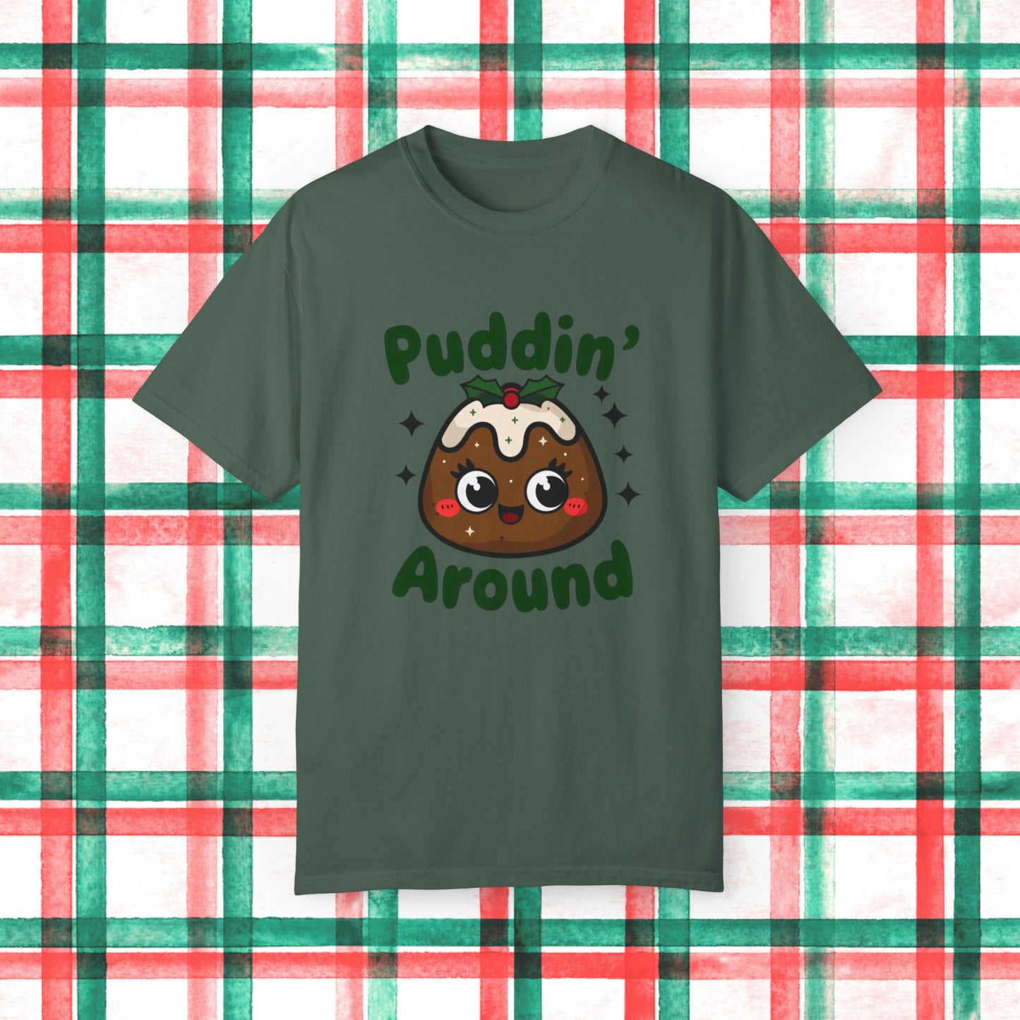 Cute Christmas Pudding T-Shirt, Festive Holiday Graphic Tee, Fun Kawaii Design Shirt, Cute Pudding Cartoon T-Shirt, Xmas Gift Tee