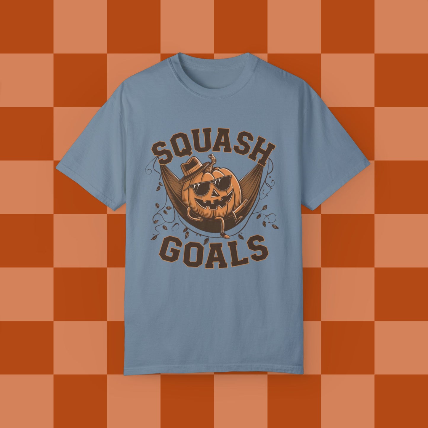 Funny Squash Goals Pumpkin T-Shirt, Halloween Humor Graphic Tee for Autumn, Cool Pumpkin with Sunglasses Shirt