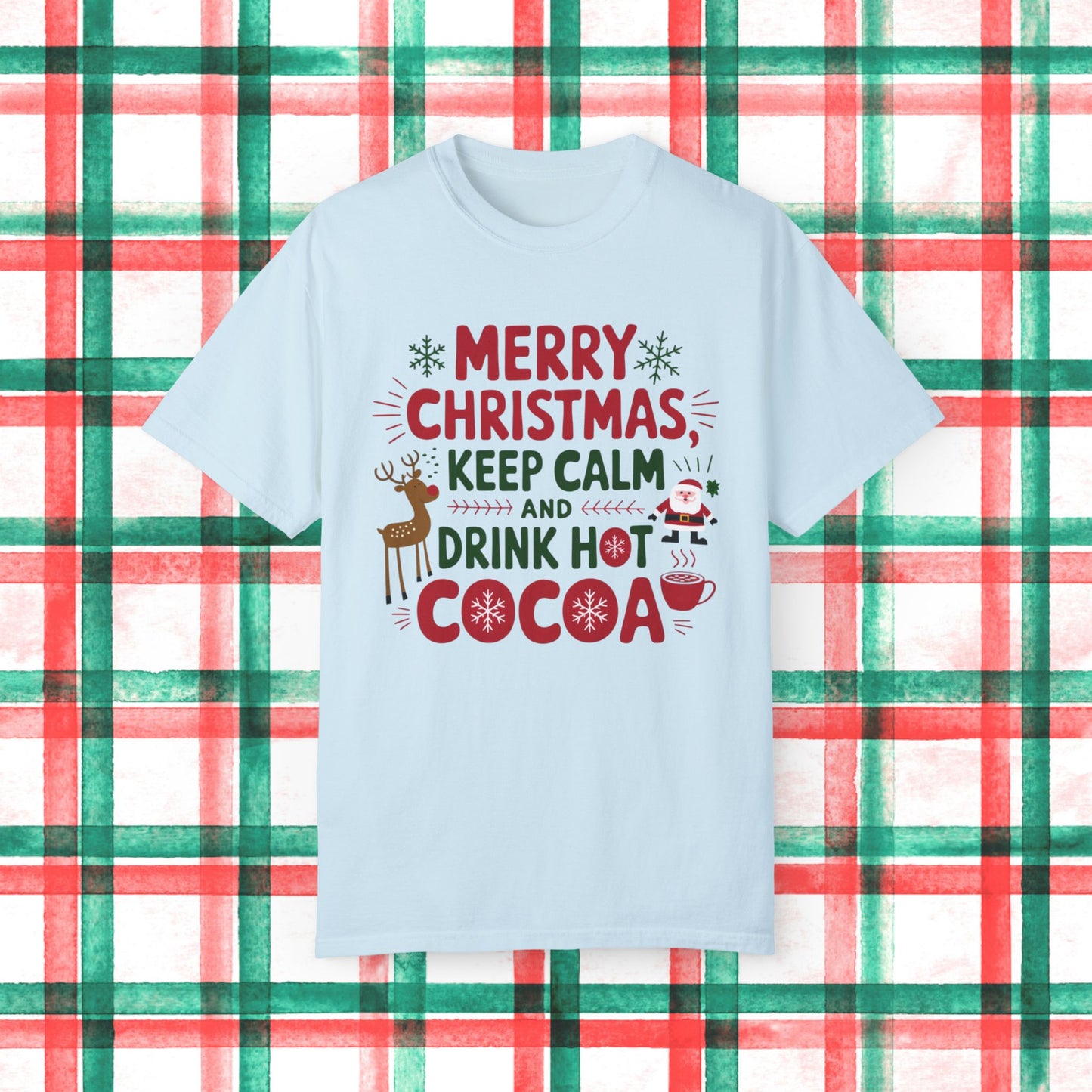 Merry Christmas T-Shirt Keep Calm Drink Hot Cocoa Funny Reindeer Santa Holiday Tee Christmas Party Gift