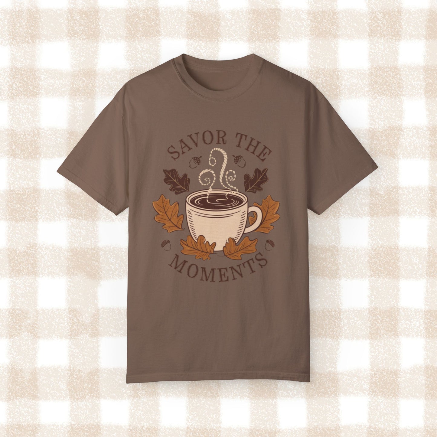 Savor the Moments Coffee Art T-Shirt, Fall Season T-Shirt, Cozy Autumn Tee, Comfortable Everyday Wear, Stylish Casual Top