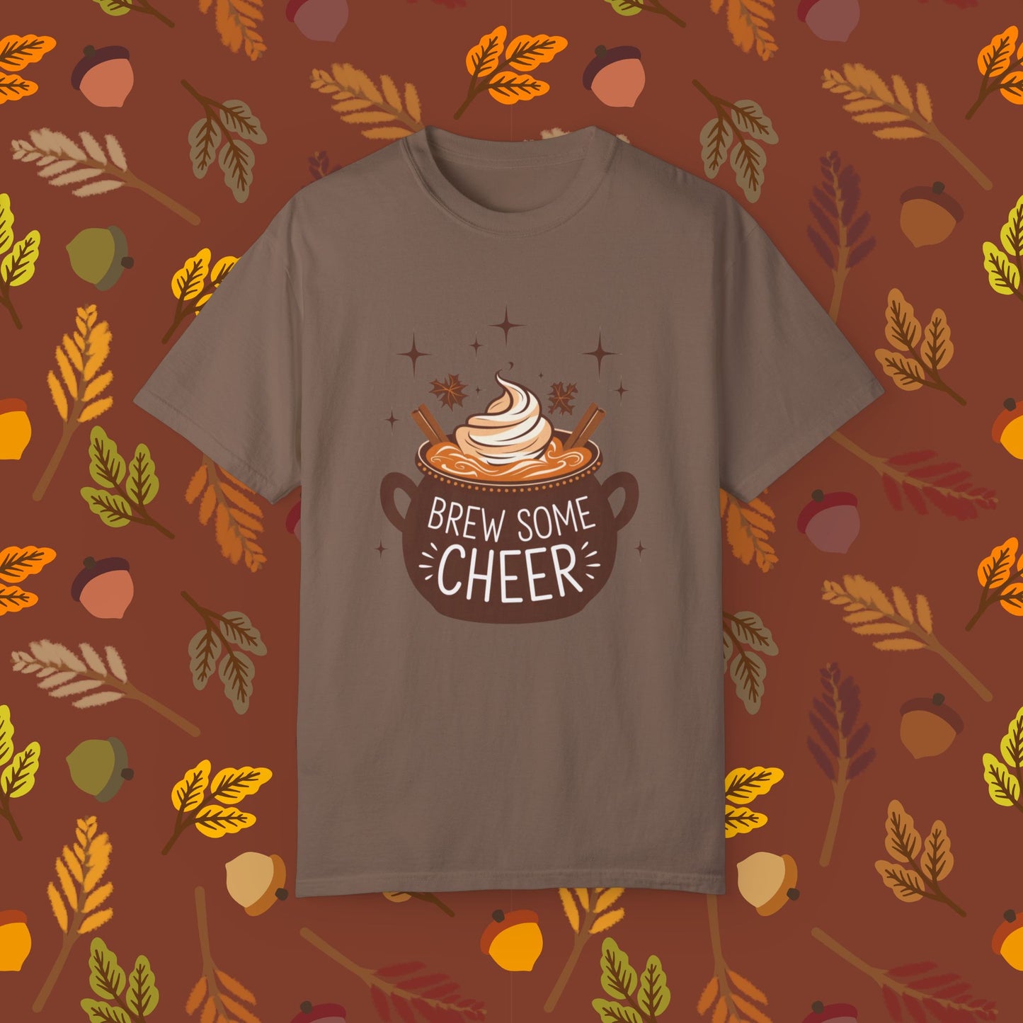 Brew Some Cheer T-Shirt, Coffee Lover Shirt, Fall Aesthetic Tee, Cozy Autumn Clothing, Seasonal Graphic Shirt, Cute Gift for Her