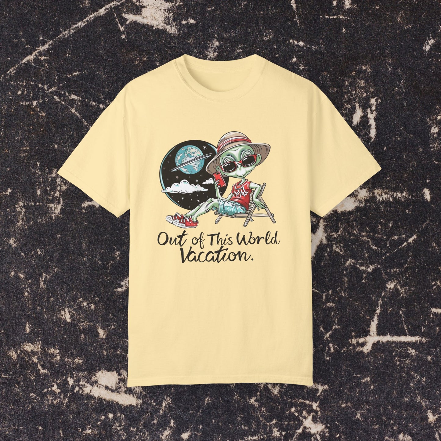 Out of This World Vacation T-Shirt, Alien Beach Vacation Shirt, Funny Alien Graphic Tee, Cool Alien Shirt, Summer Travel T-Shirt, Relaxed