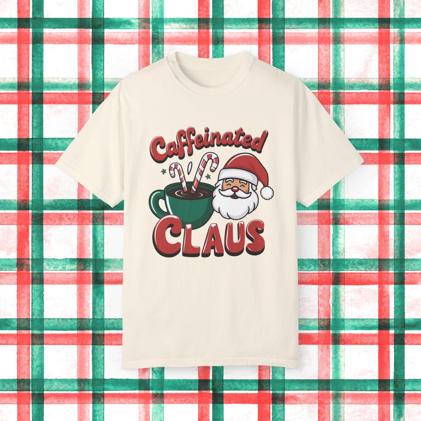 Caffeinated Claus Christmas T-Shirt, Funny Holiday Shirt, Santa Coffee Lover Gift, Festive Graphic Tee, Xmas Humor Shirt