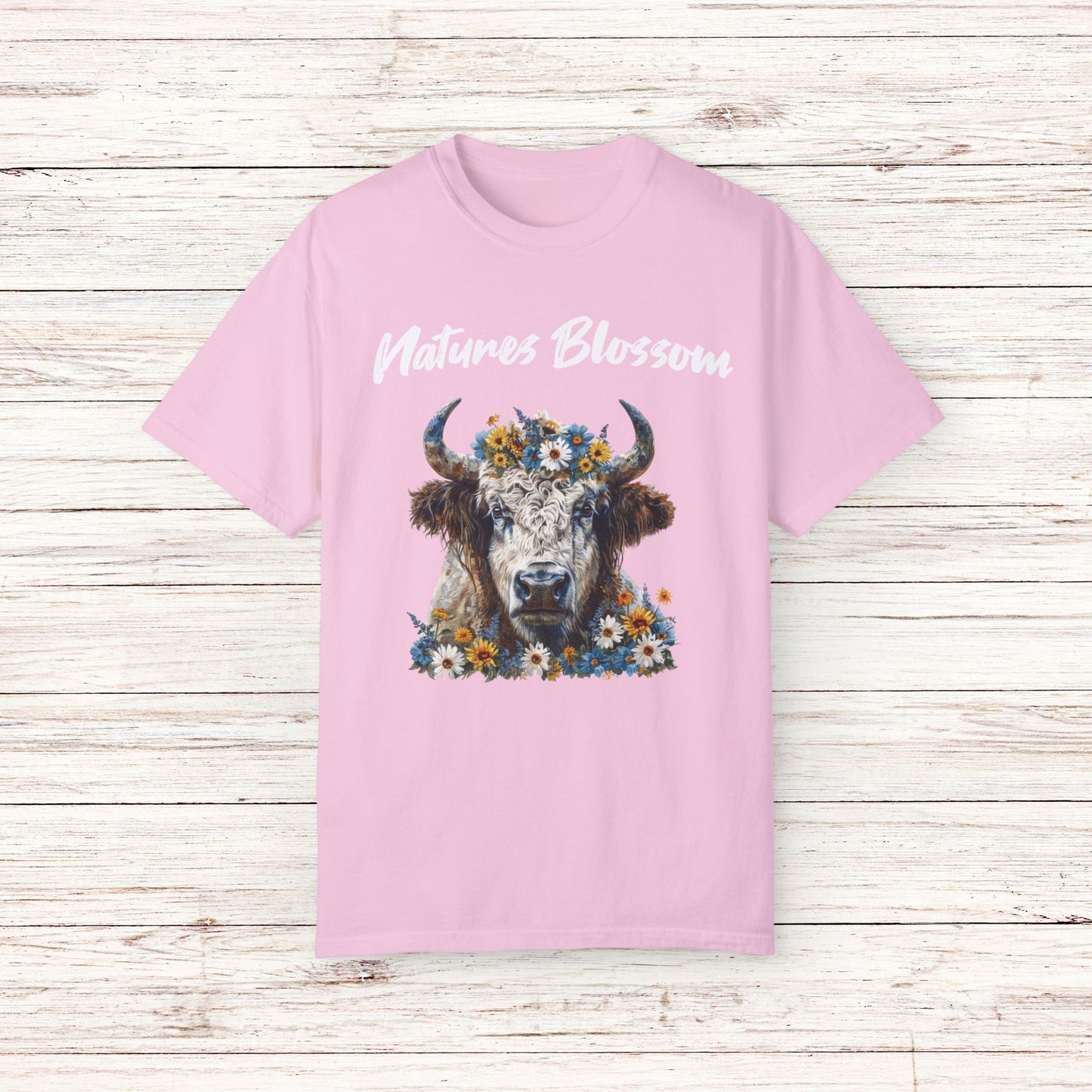 Title Bison T Shirt Colorful Floral Design Cute Nature Inspired Art Tee Shirt Unique Bison Apparel Garment-Dyed T-shirt