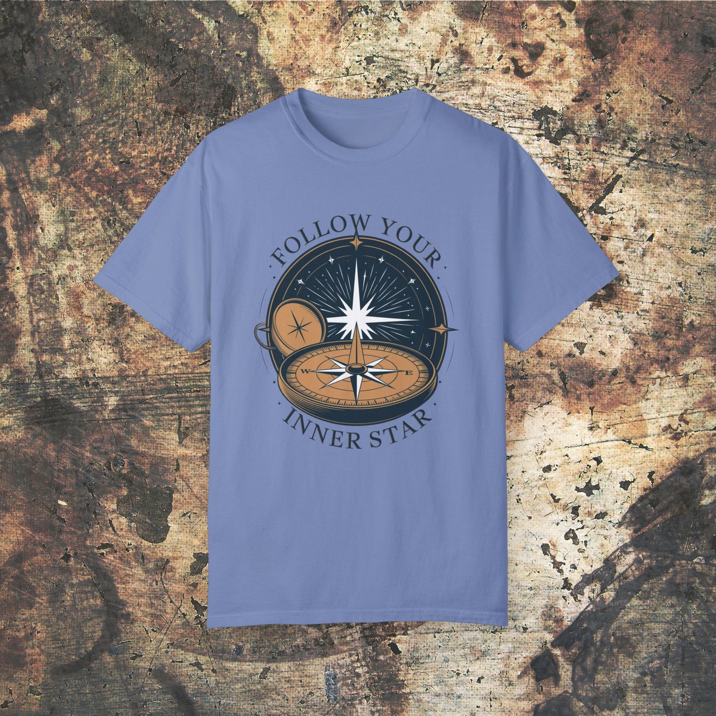 Inspirational Compass T-Shirt, Follow Your Inner Star Graphic Tee, Motivational Adventure Shirt, Star Compass Design, Gift for Explorers Garment-Dyed T-shirt