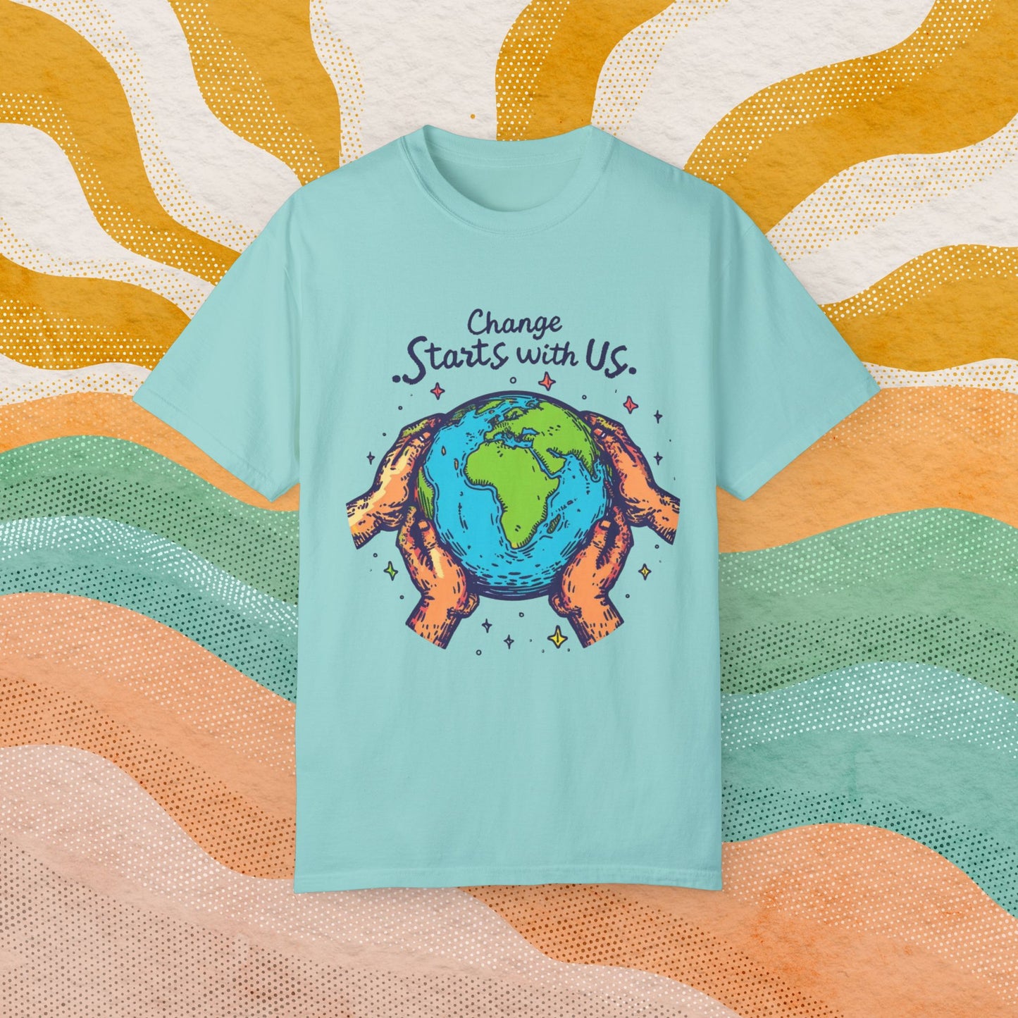 Change Starts with Us Earth Design T-Shirt, Inspirational World Graphic Tee, Environmental Awareness Shirt for Men Women