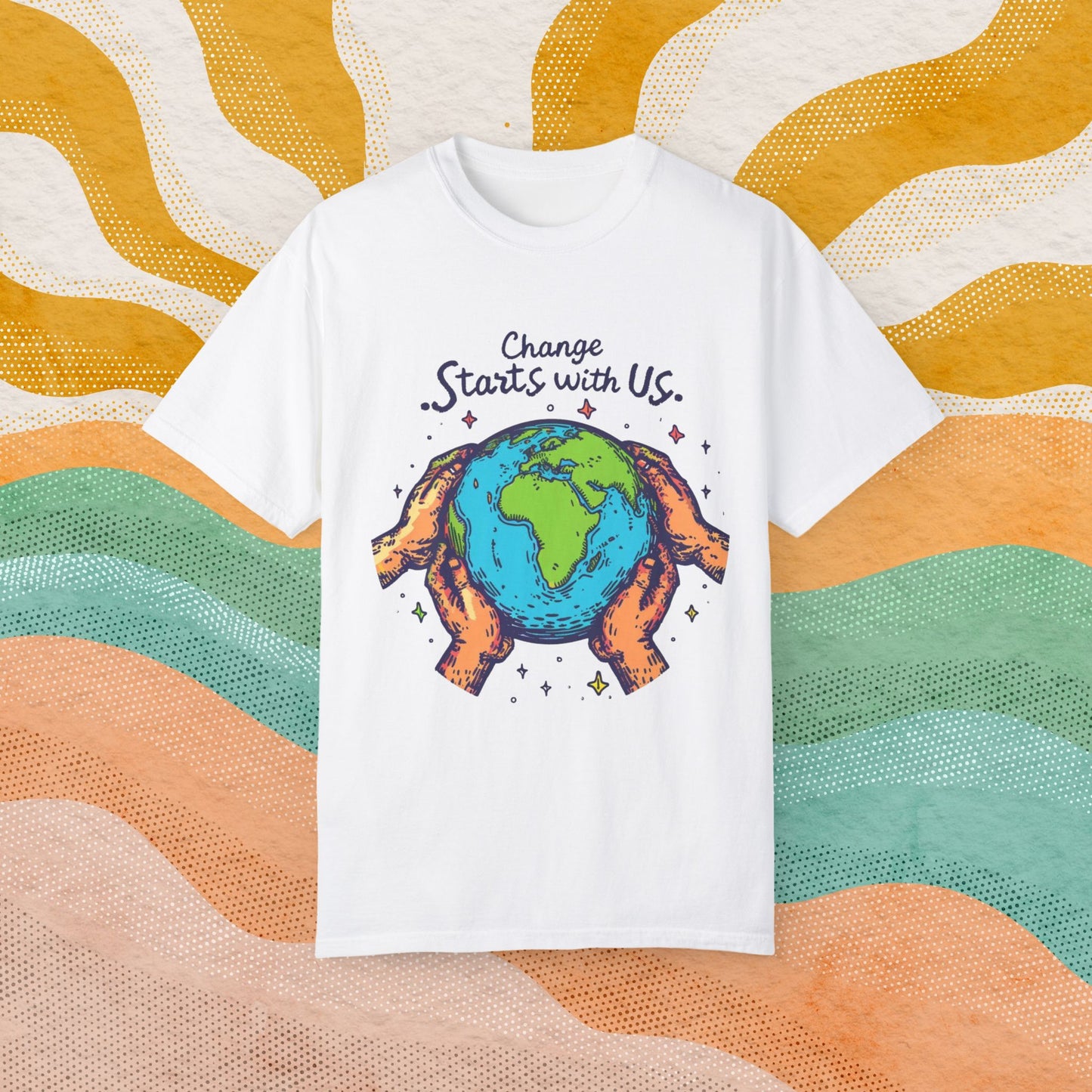 Change Starts with Us Earth Design T-Shirt, Inspirational World Graphic Tee, Environmental Awareness Shirt for Men Women