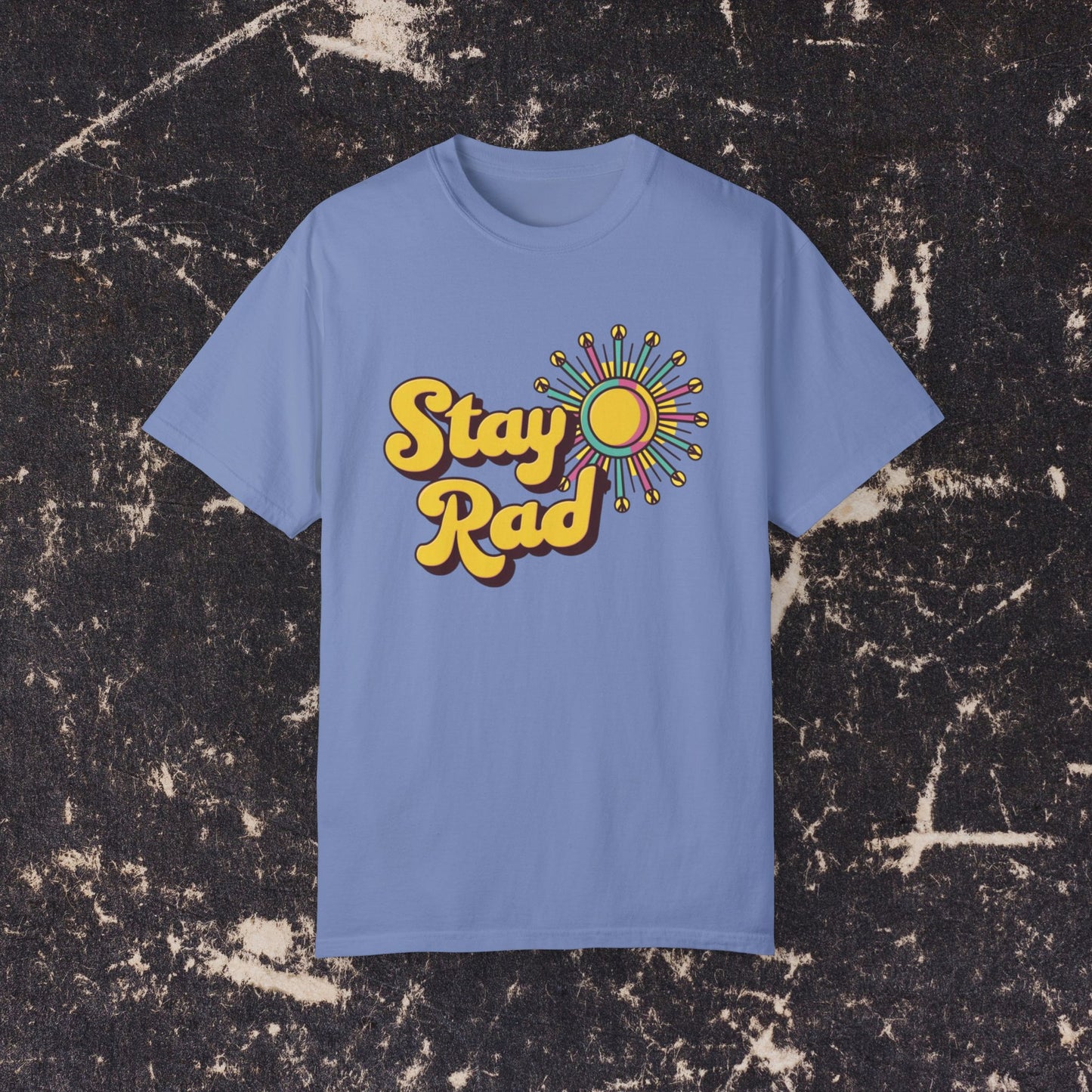 Stay Rad Retro Sunshine Graphic T-Shirt, Vintage Style Tee, Positive Vibes Summer Shirt, Fun Casual Outfit, Groovy Statement Top