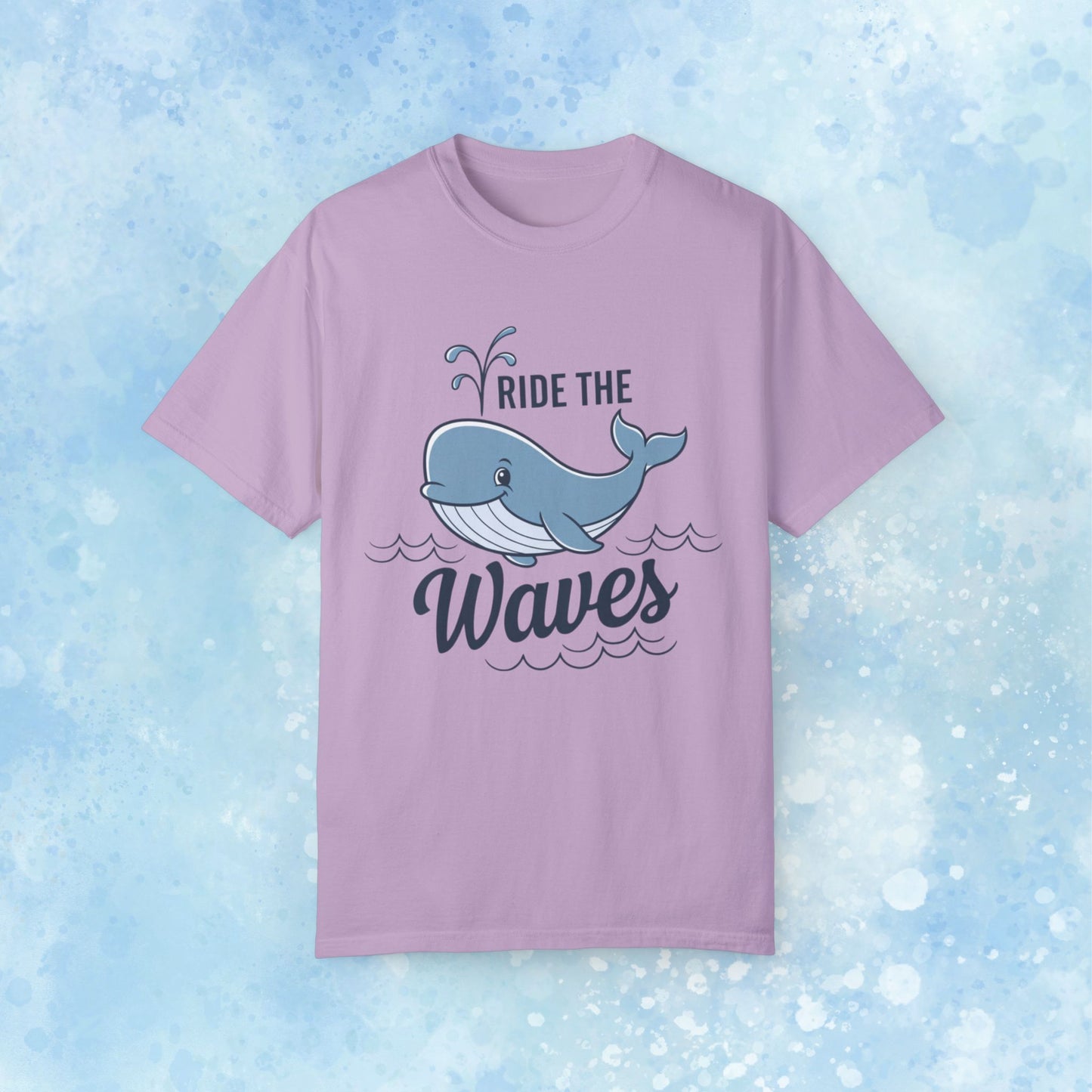 Cute Whale Graphic Ride the Waves T Shirt, Funny Ocean Theme Tee, Casual Whale Print Shirt for Sea Lovers, Unisex Whale Art T Shirt