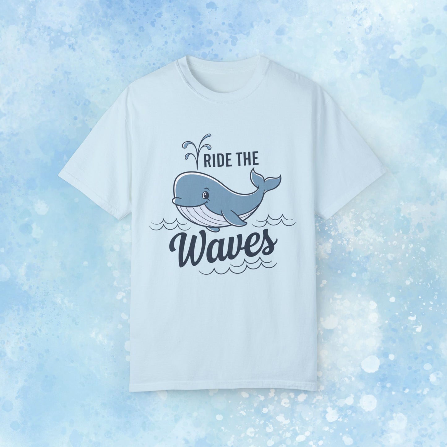 Cute Whale Graphic Ride the Waves T Shirt, Funny Ocean Theme Tee, Casual Whale Print Shirt for Sea Lovers, Unisex Whale Art T Shirt