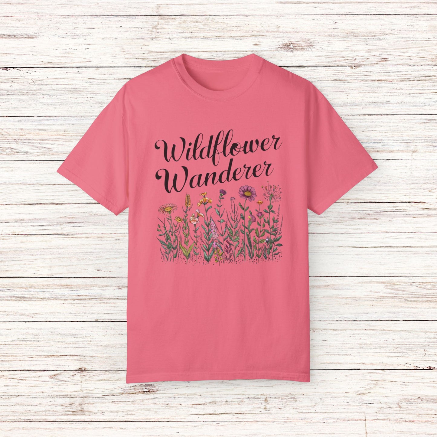 Wildflower Wanderer Graphic Tee, Botanical Floral Design T-Shirt, Nature Lover Gift Shirt, Minimalist Wildflower Tee, Outdoor Adventure Garment-Dyed T-shirt