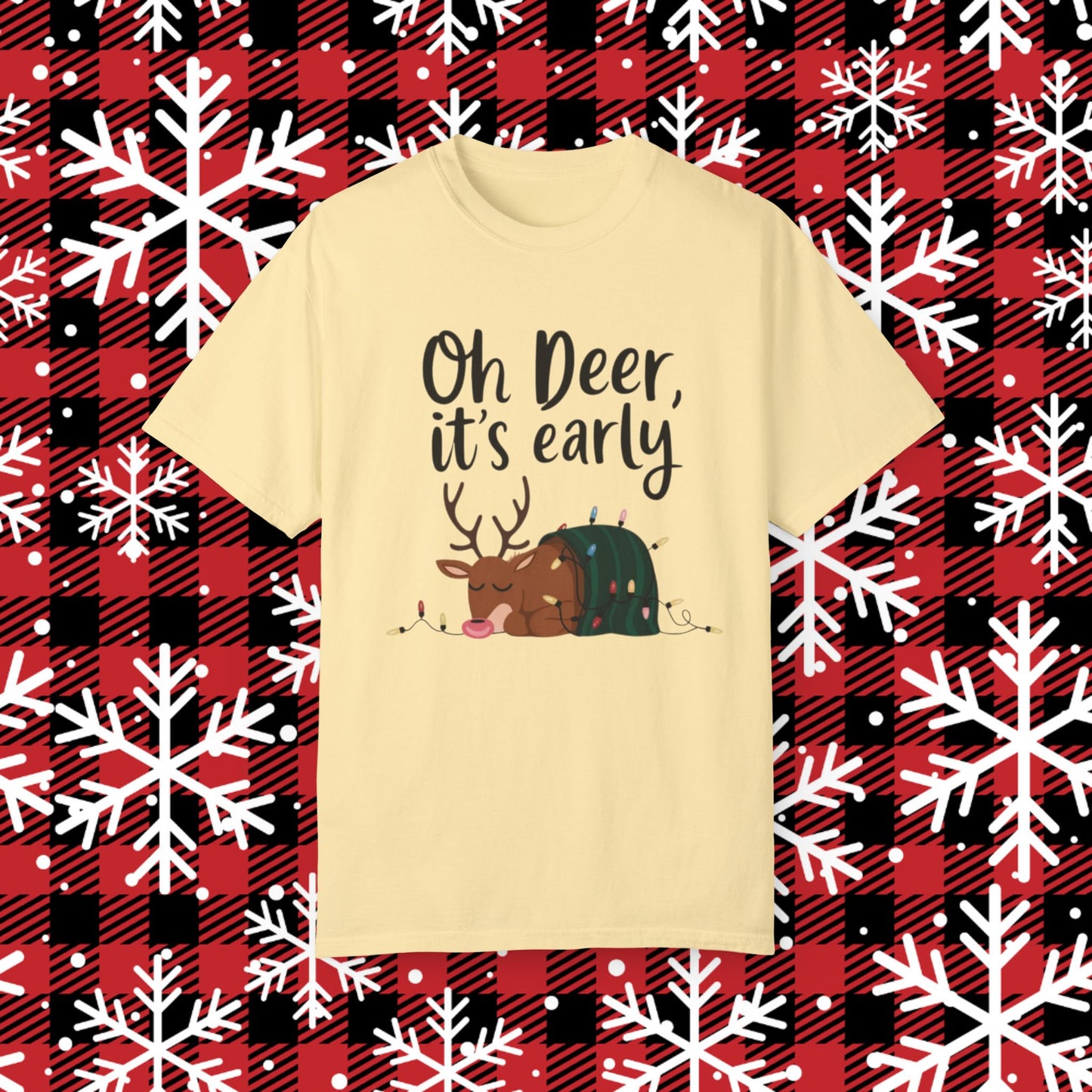 Oh Deer It's Early Christmas T-Shirt, Funny Reindeer Holiday Shirt, Cute Sleeping Deer Tee, Xmas Lights Graphic Tee, Gift for Friends