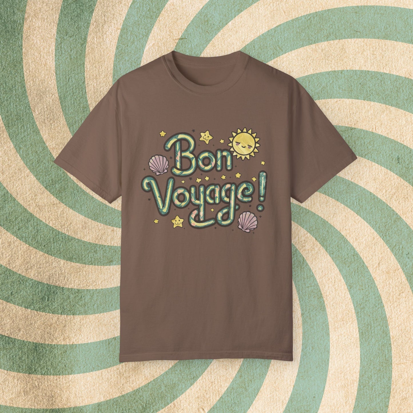 Bon Voyage T-Shirt, Cute Sun Design Tee, Shell and Star Shirt, Fun Travel Shirt, Charming Graphic Tee, Summer Adventure Top