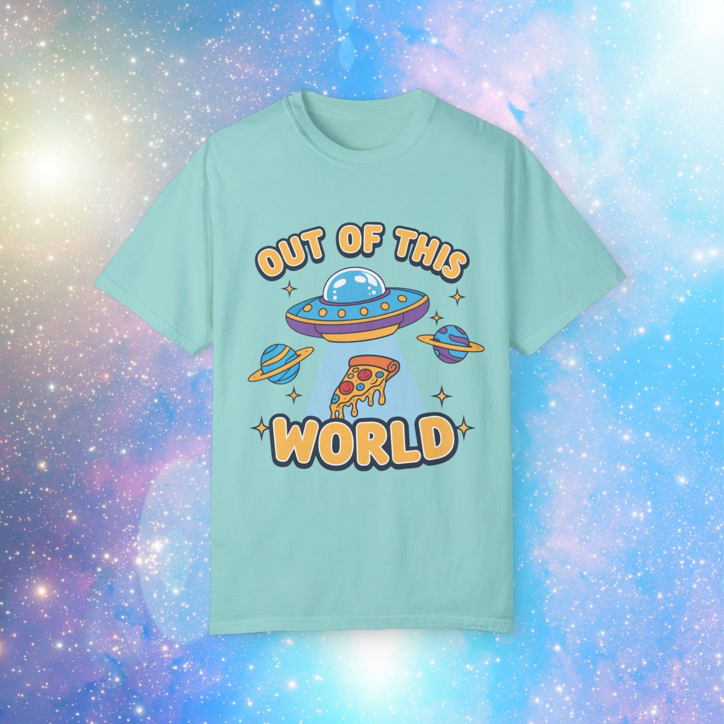 Out of This World UFO T-Shirt, Funny Alien Space Design Tee, Cute Pizza Graphic Shirt, Cool Novelty Gift Idea, Unisex Casual Top