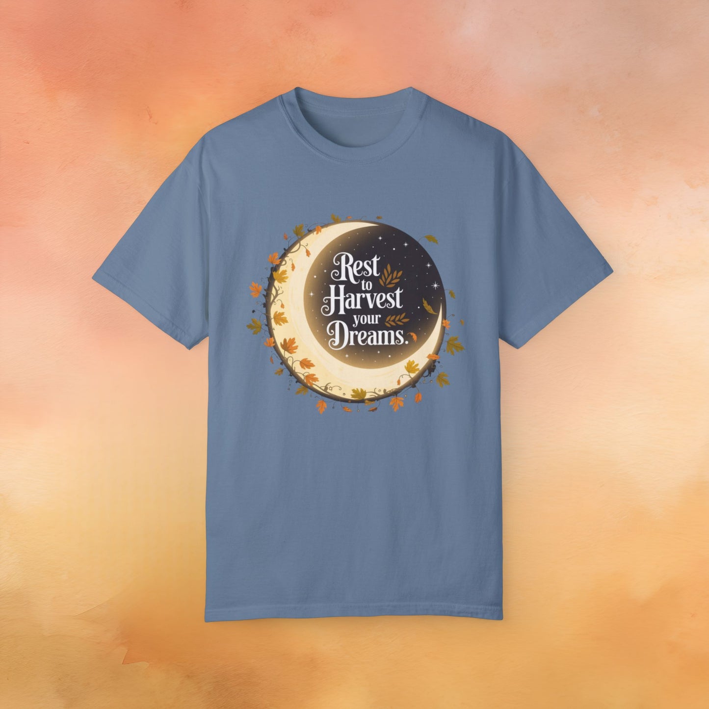 Rest to Harvest your Dreams T-Shirt, Moon and Leaves Graphic Tee, Motivational Quote Shirt, Inspirational Autumn Apparel