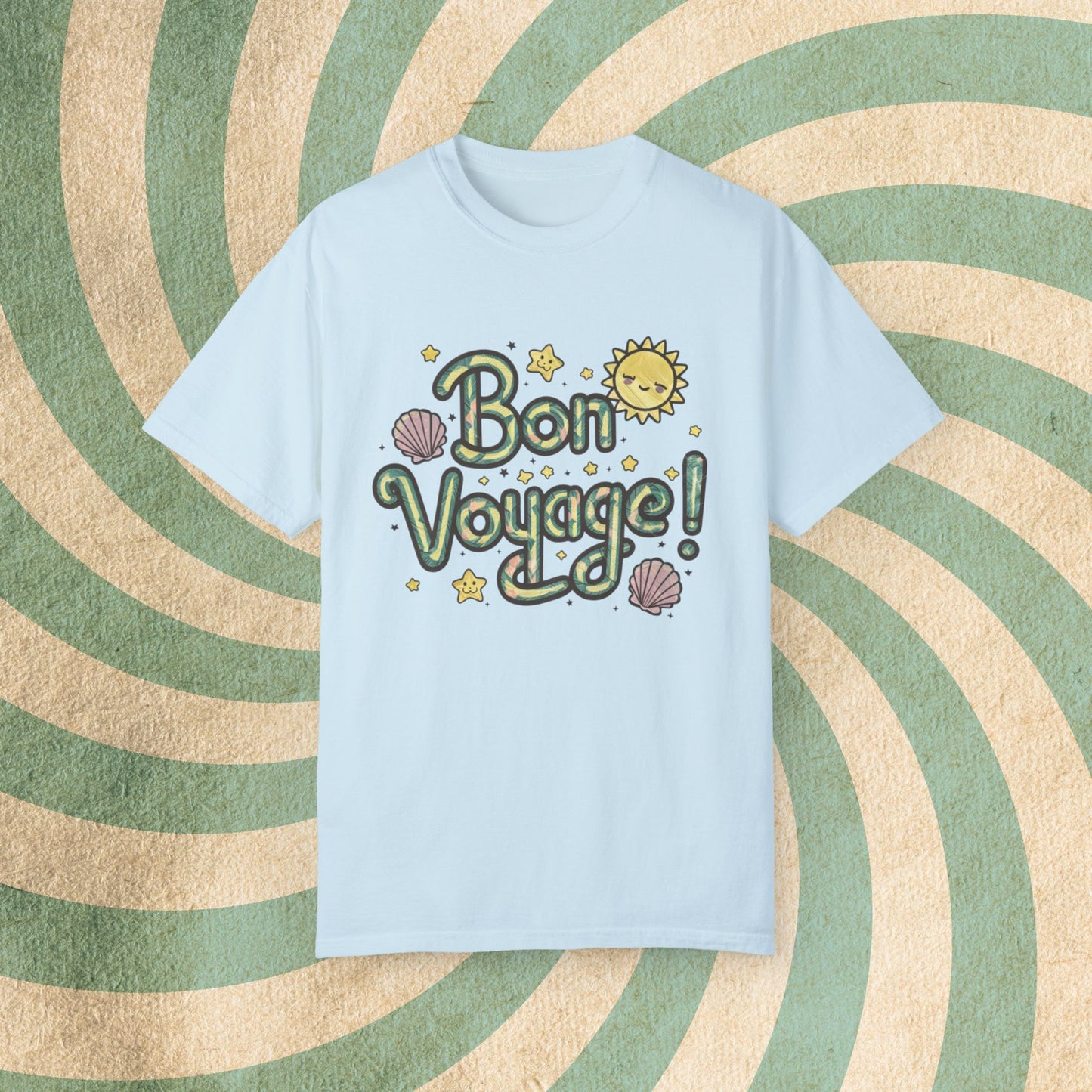 Bon Voyage T-Shirt, Cute Sun Design Tee, Shell and Star Shirt, Fun Travel Shirt, Charming Graphic Tee, Summer Adventure Top